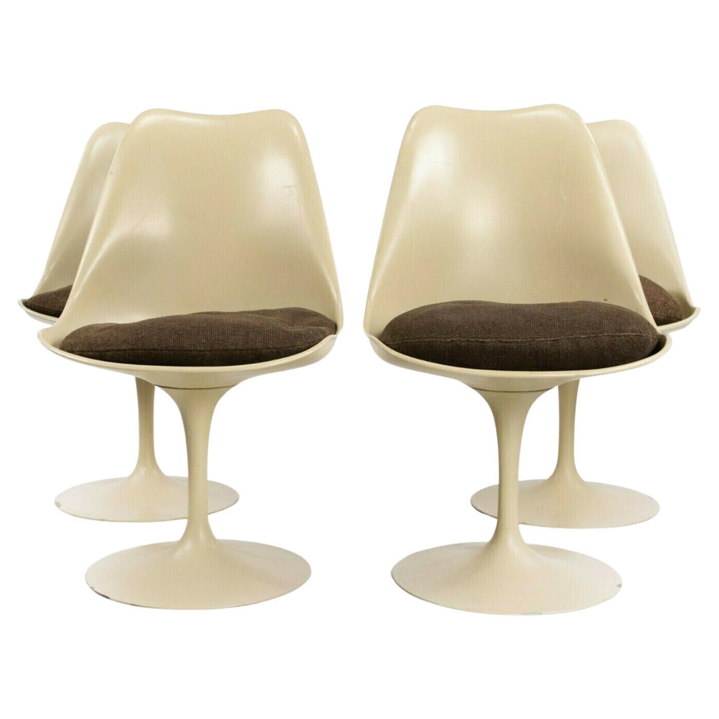 1960s Set of 4 Eero Saarinen for Knoll Armless Tulip Side Chairs in Brown Fabric For Sale