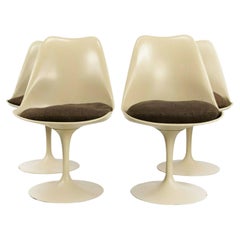 1960s Set of 4 Eero Saarinen for Knoll Armless Tulip Side Chairs in Brown Fabric