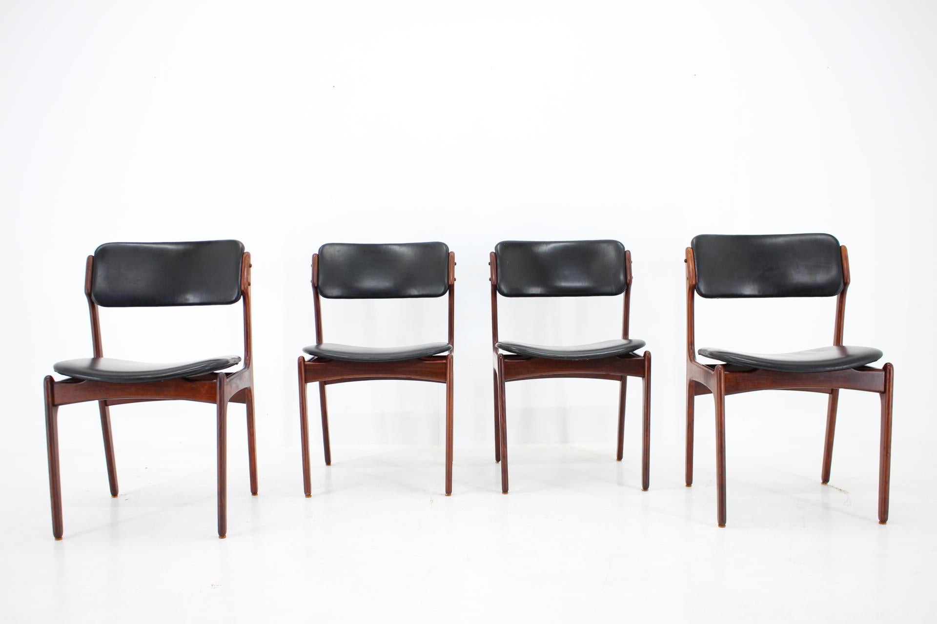 Mid-Century Modern 1960s Set of 4 Erik Buch Palisander Dining Chairs, Denmark