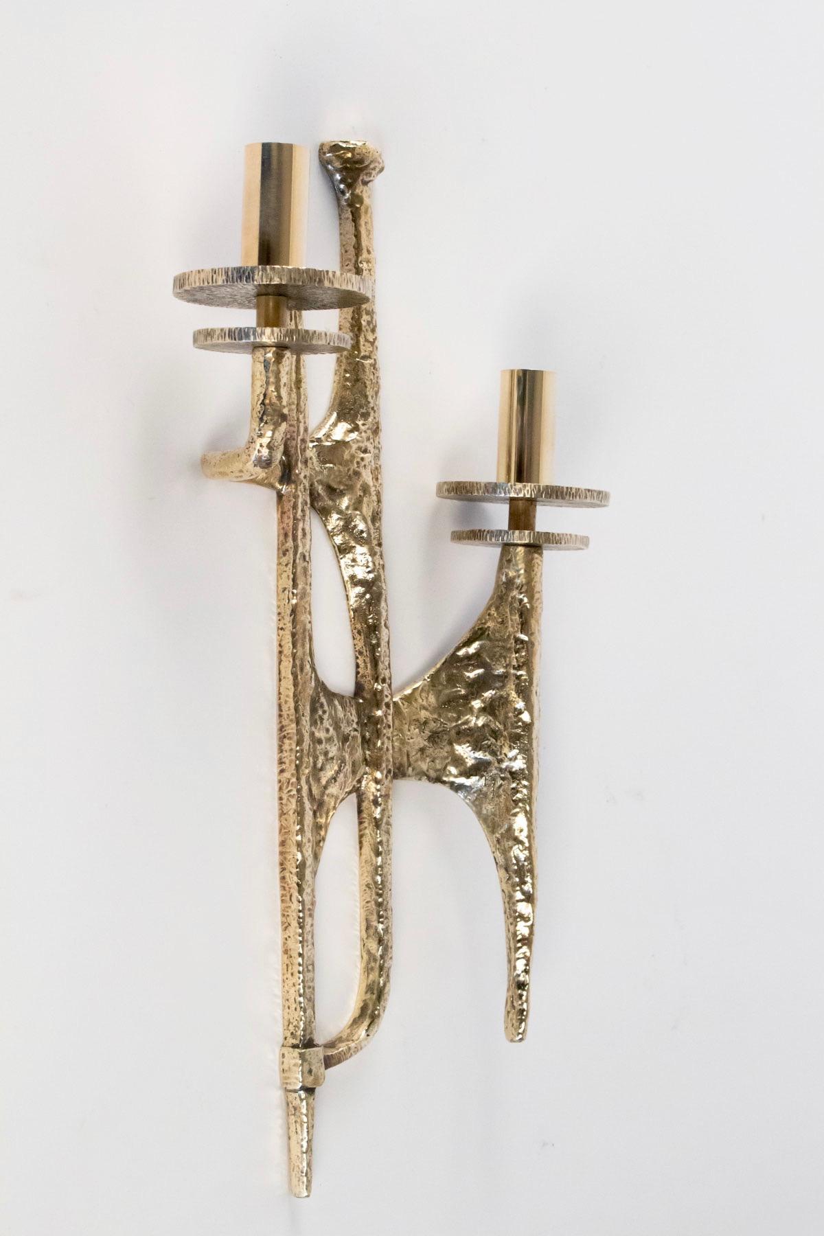 Mid-20th Century 1960s Set of 4 Gilded Bronze Sconces Attributed to Felix Agostini
