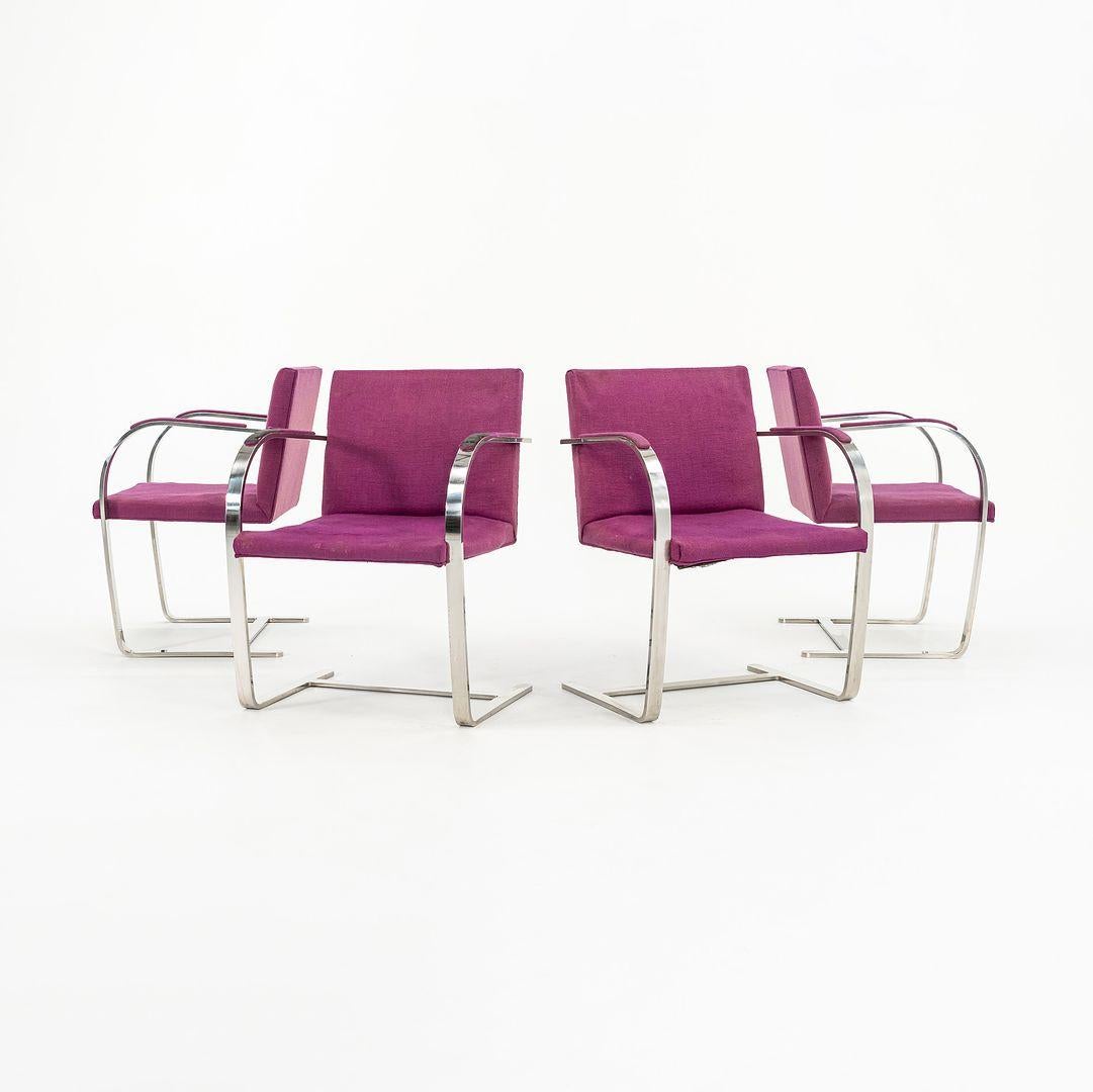 1960s Set of 4 Mies van der Rohe for Knoll Brno Stainless Flat Bar Dining Chairs en venta 2