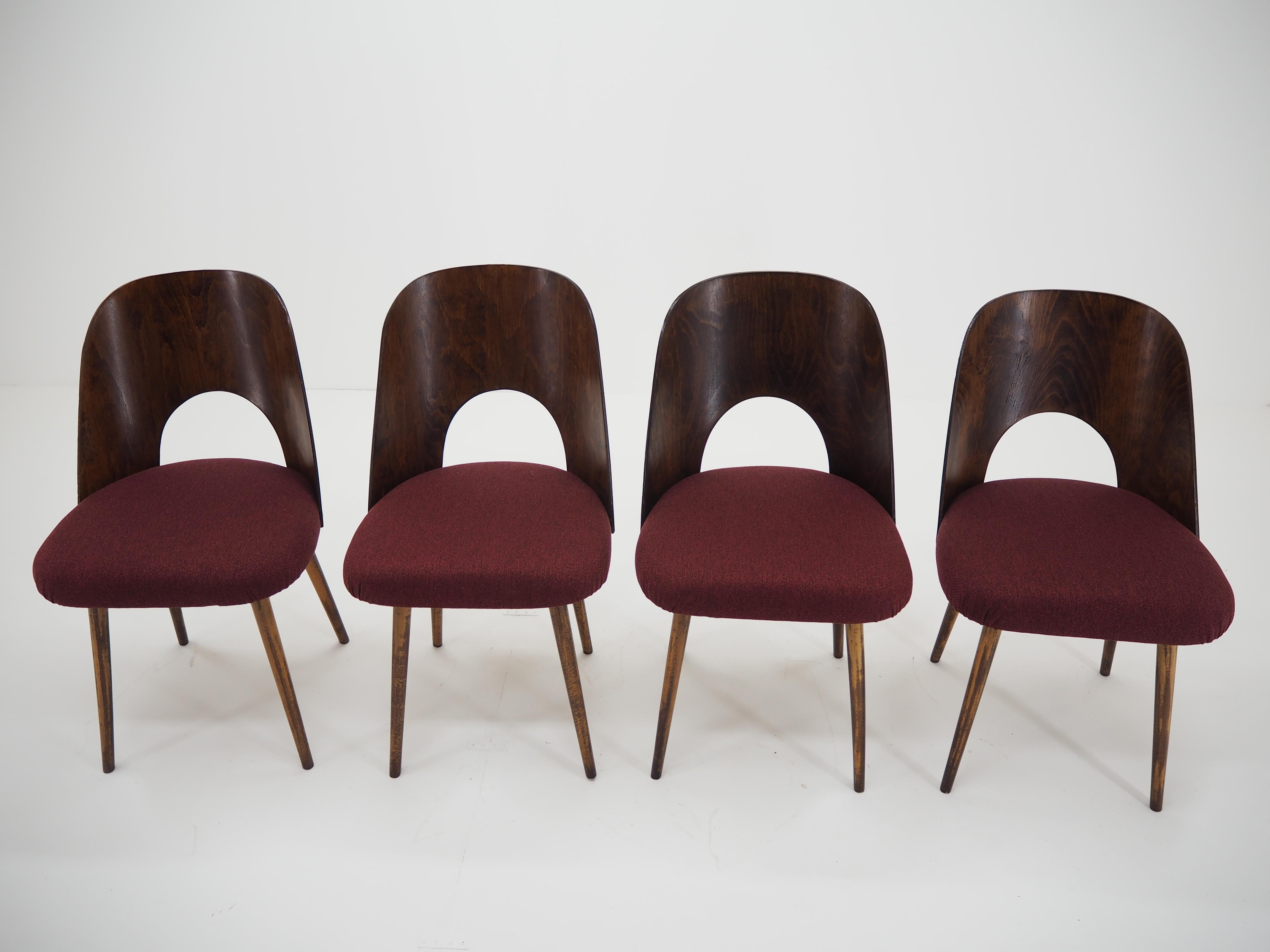 Mid-Century Modern 1960s Set of 4 Oswald Haerdtl Beech Dining Chairs for Ton/Thonet, Czechoslovakia