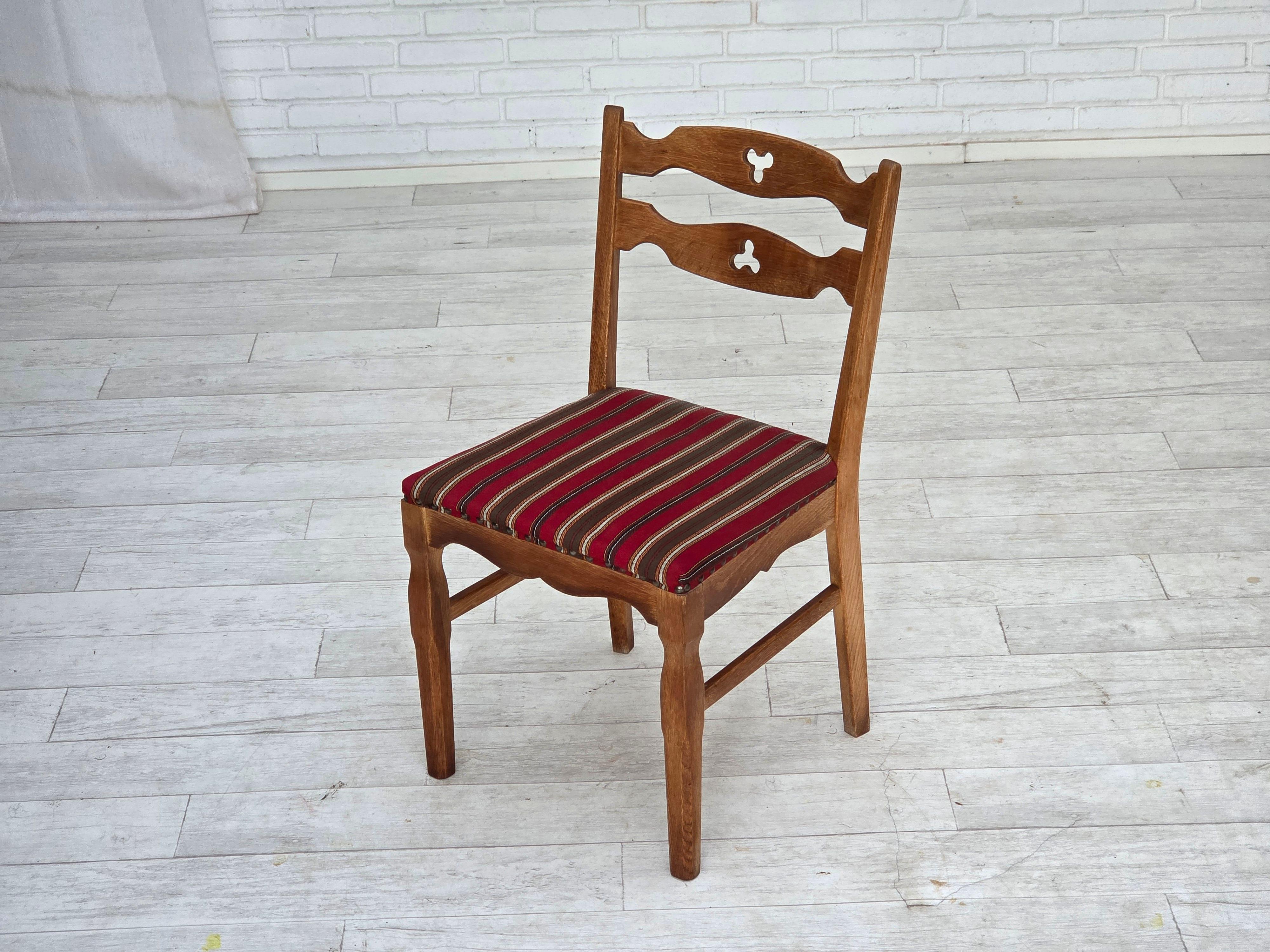 1960s, set of 4 pcs Danish dining chairs, furniture wool, solid oak wood. in vendita 8