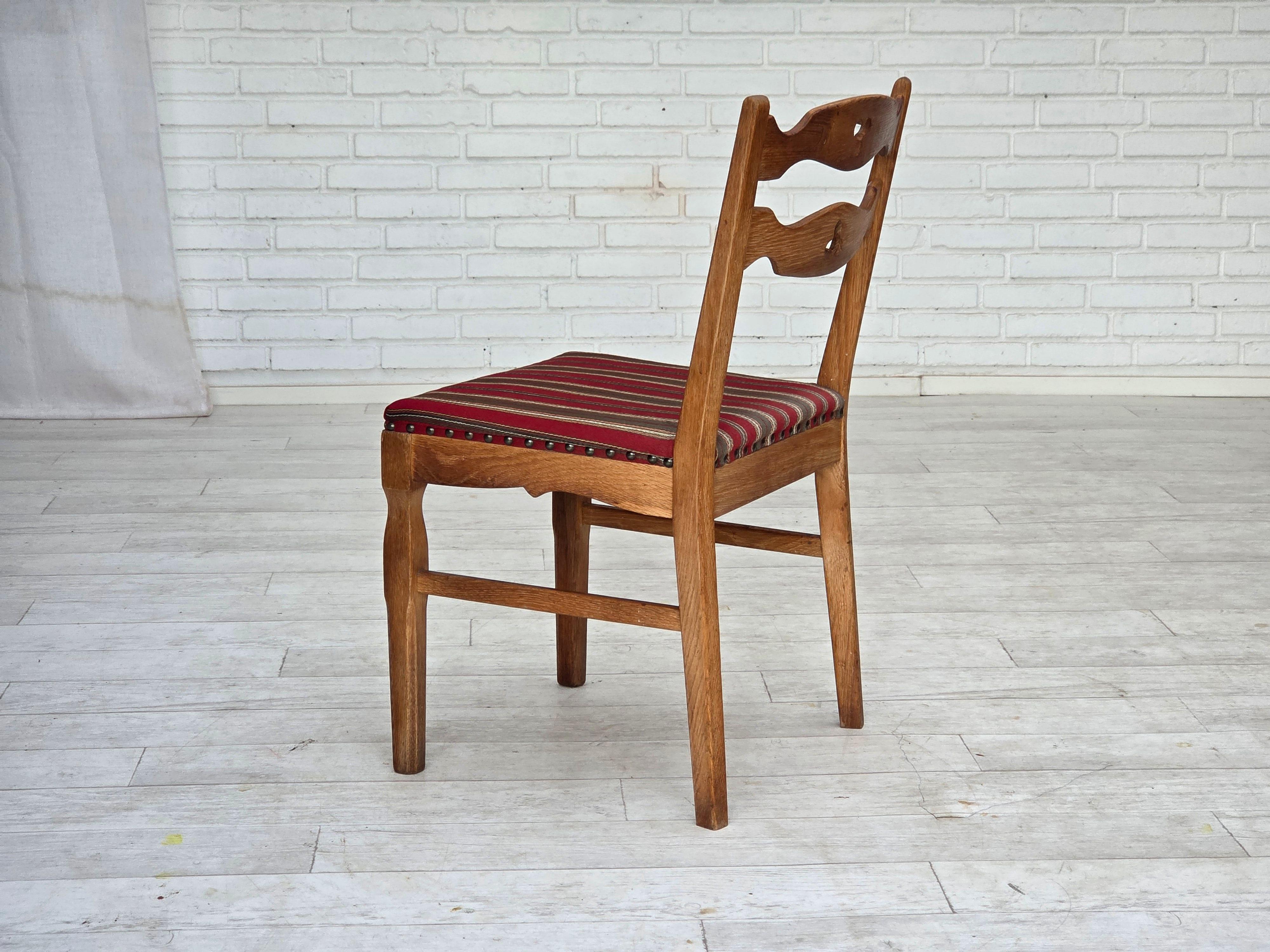 1960s, set of 4 pcs Danish dining chairs, furniture wool, solid oak wood. in vendita 1