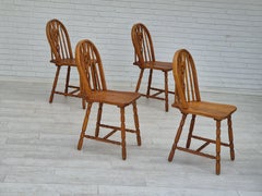 1960s, set of 4 scandinavian dining chairs in solid oak wood, original.