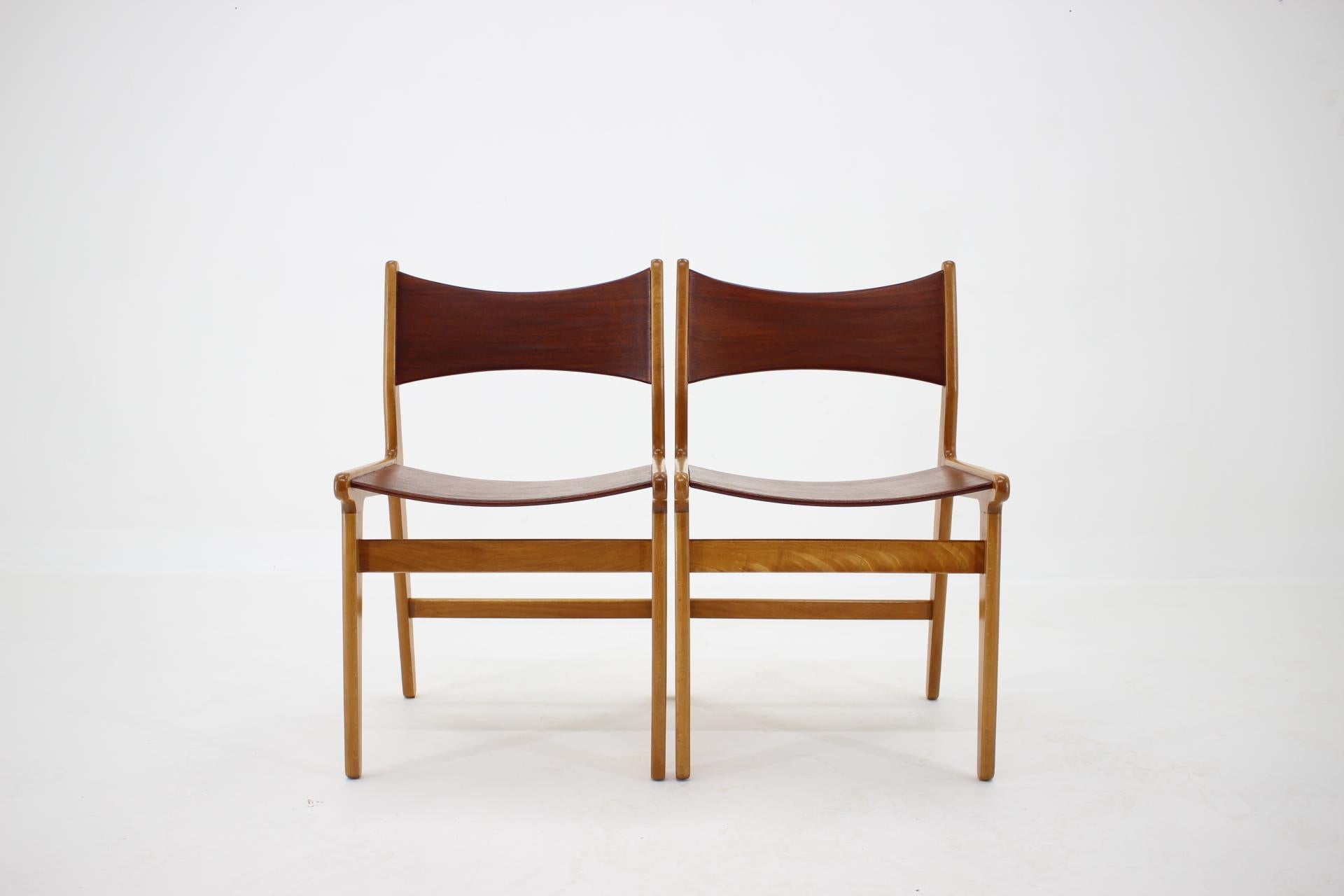 Mid-Century Modern 1960s Set of 4 Teak and Beech Dining Chairs, Denmark