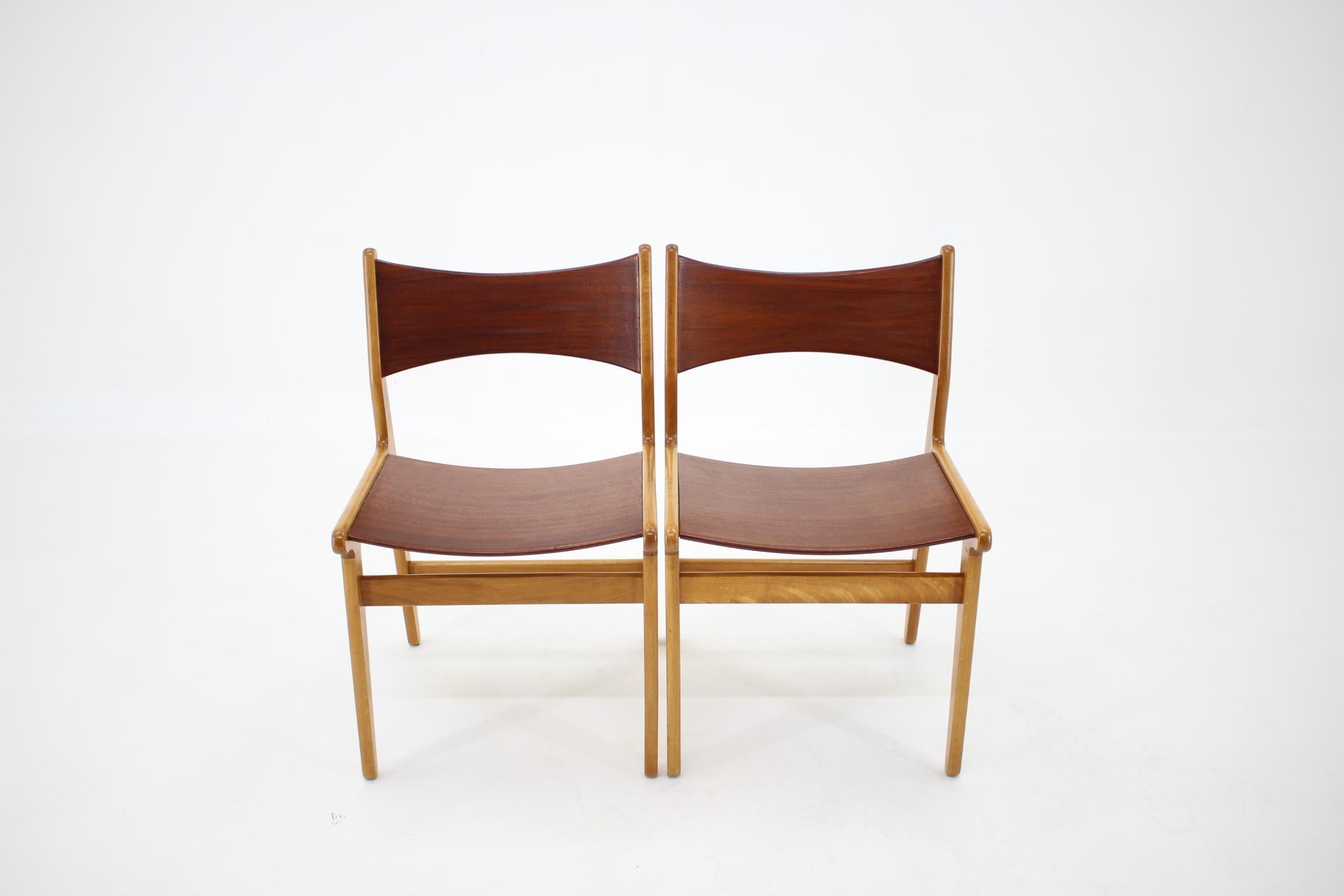 Danish 1960s Set of 4 Teak and Beech Dining Chairs, Denmark