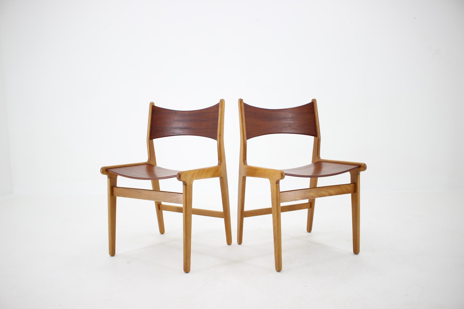 1960s Set of 4 Teak and Beech Dining Chairs, Denmark In Good Condition In Praha, CZ