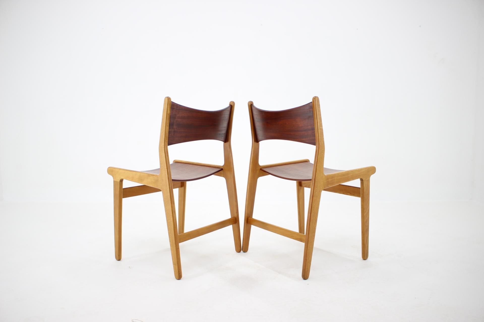1960s Set of 4 Teak and Beech Dining Chairs, Denmark 1