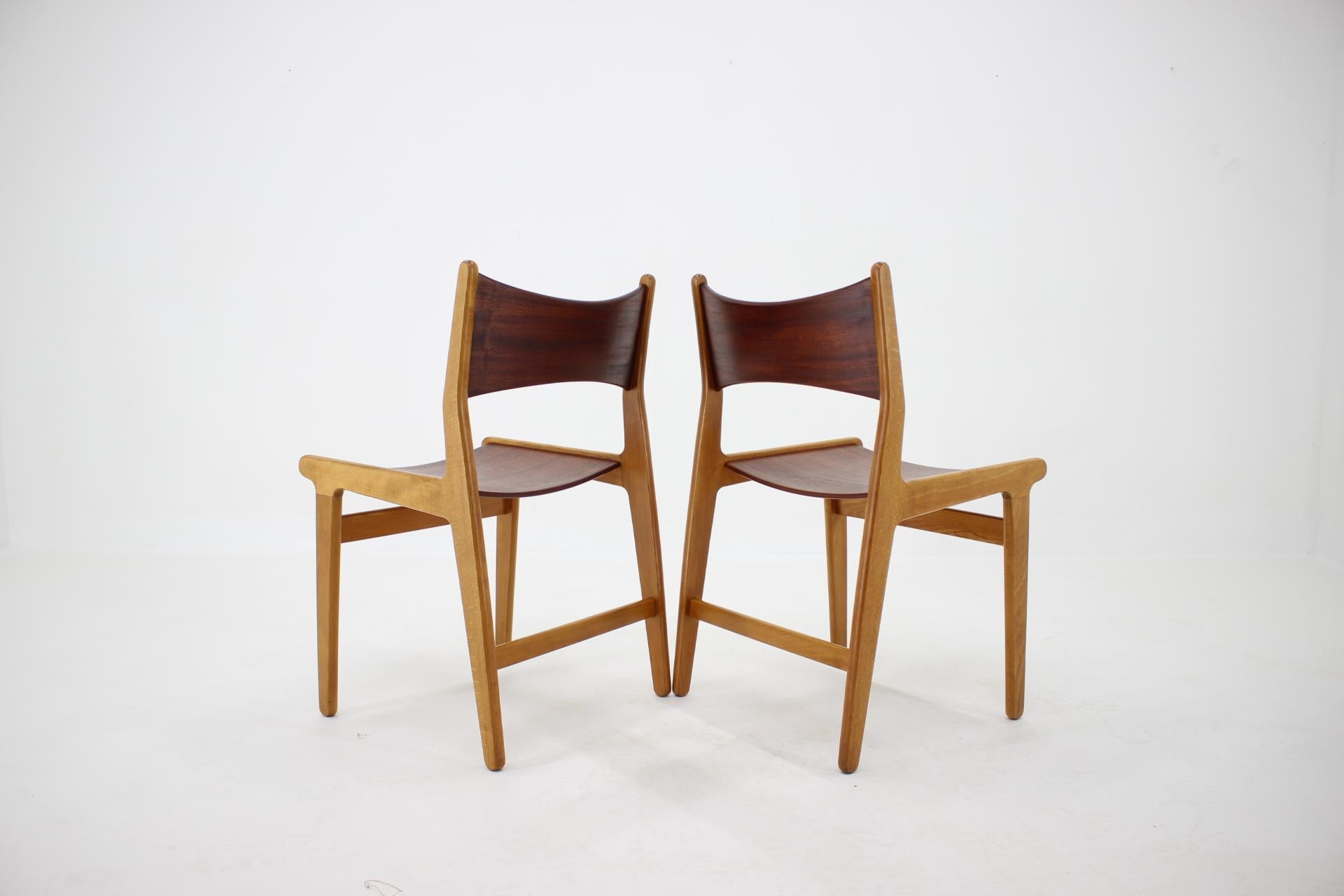 1960s Set of 4 Teak and Beech Dining Chairs, Denmark 2