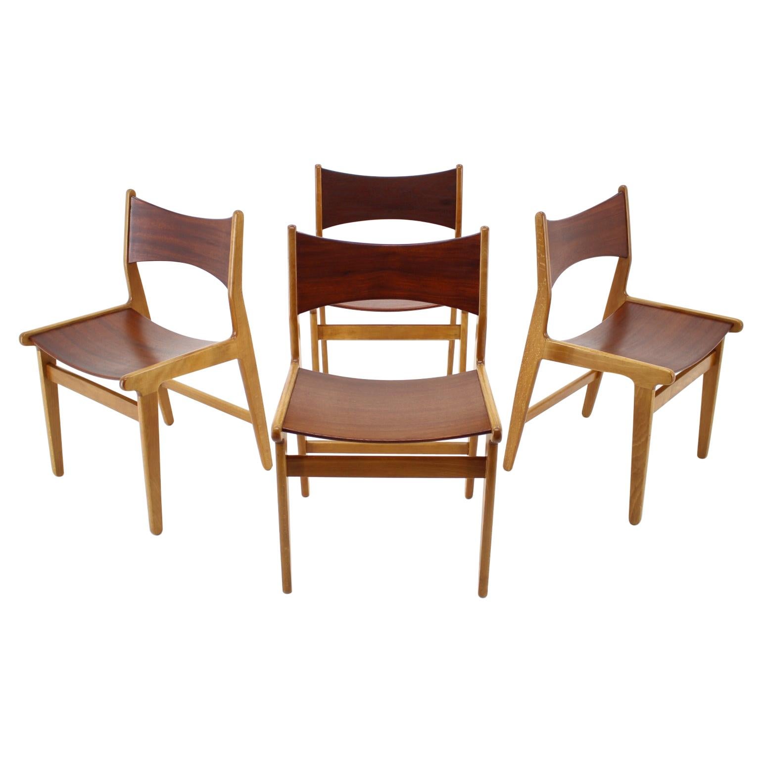 1960s Set of 4 Teak and Beech Dining Chairs, Denmark