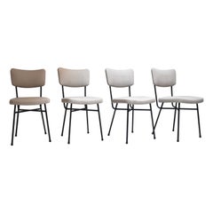 Ensemble de 4 chaises vinatge en fer noir et gris clair de fabrication italienne, années 1960