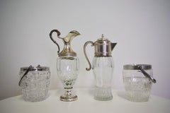 1960s Set of 4 Vintage Glass Carafes with Silver Rim - Vecchia Romagna