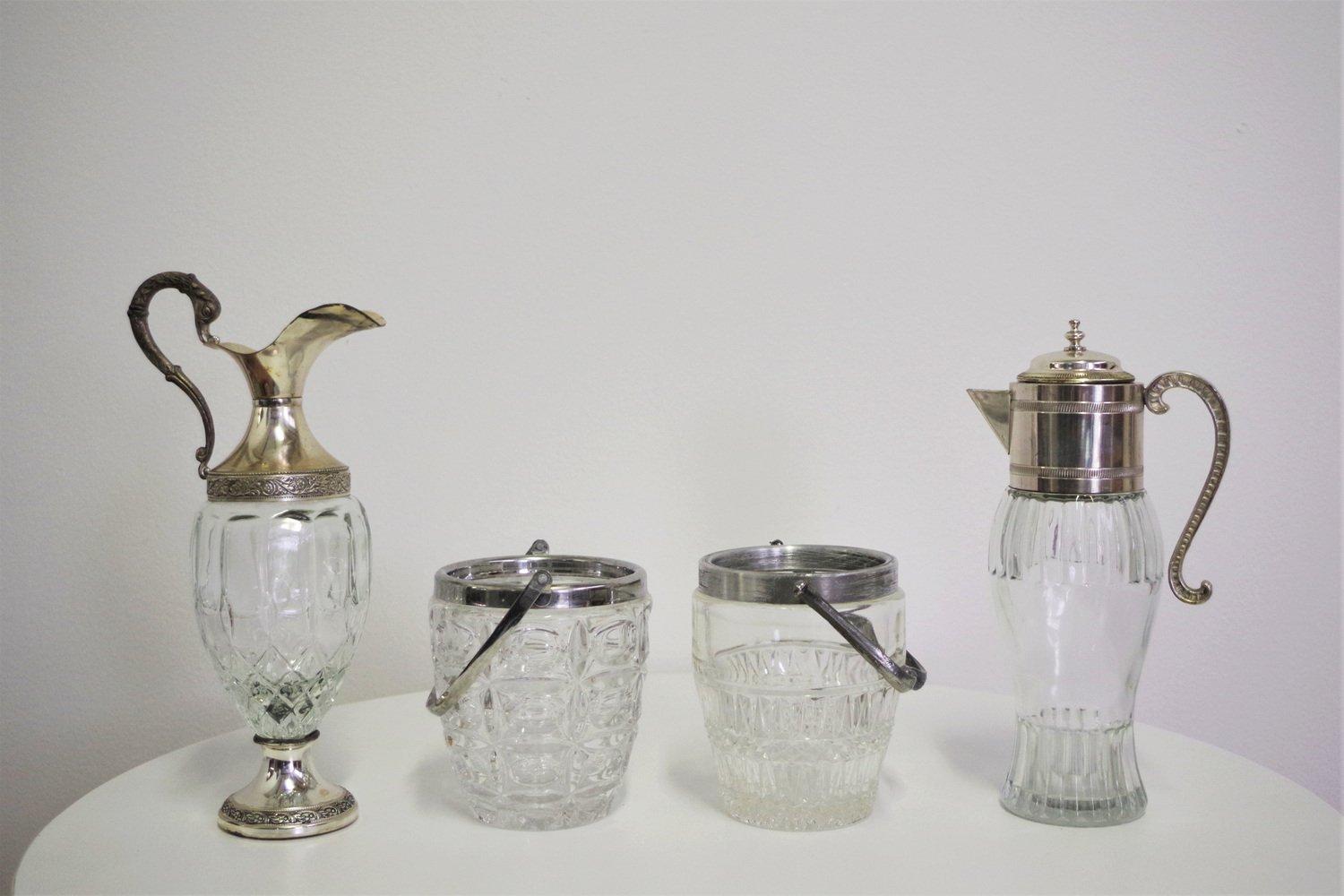 1960er Jahre Satz von 4 Karaffen aus Glas mit Silberrand - Vecchia Romagna im Zustand „Gut“ im Angebot in Manzano, IT