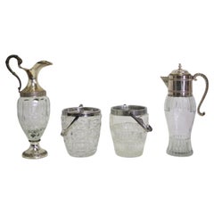 1960s Set of 4 Vintage Glass Carafes with Silver Rim - Vecchia Romagna