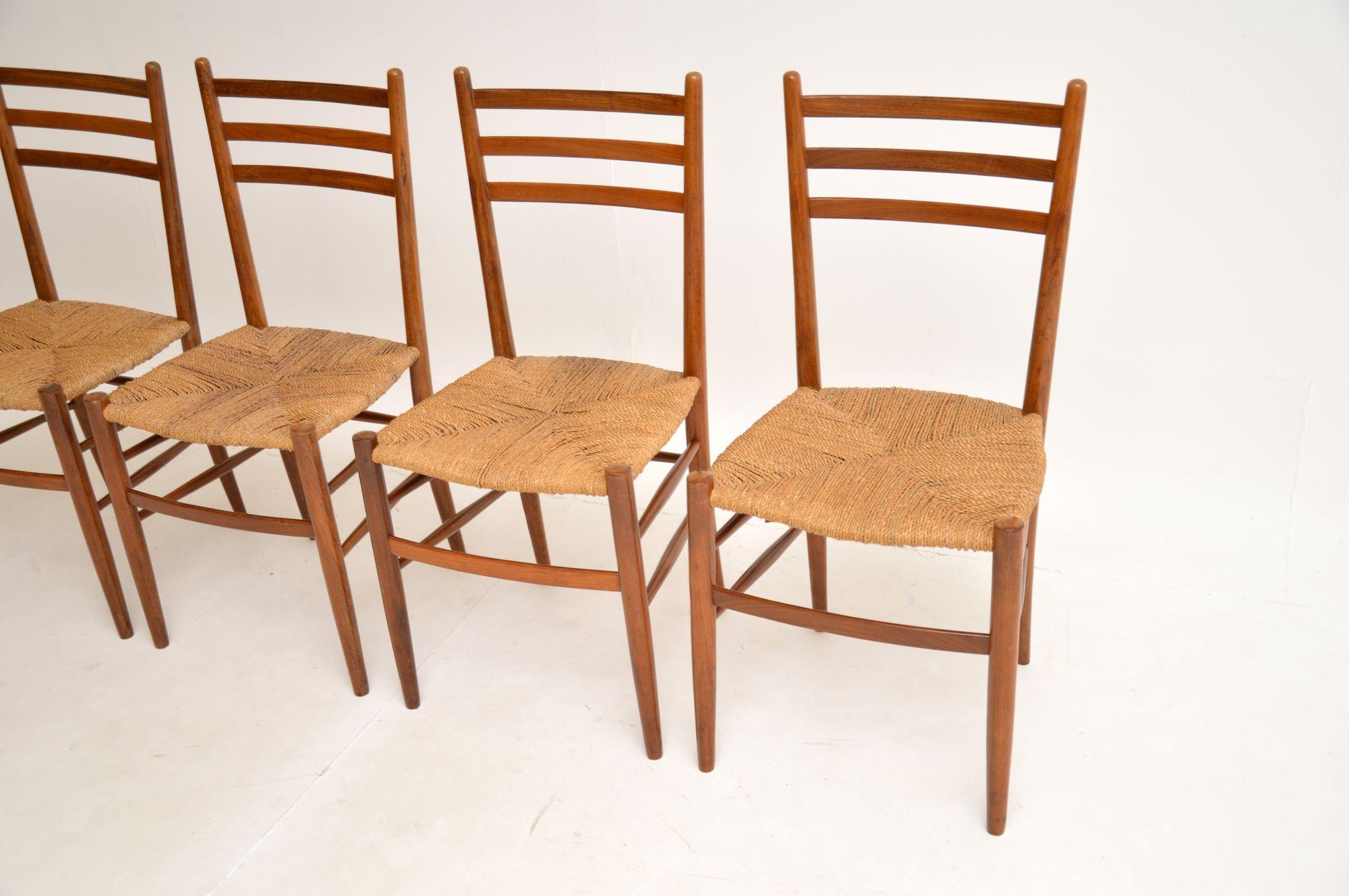 1960's Set of 4 Vintage Italian Walnut Dining Chairs 3