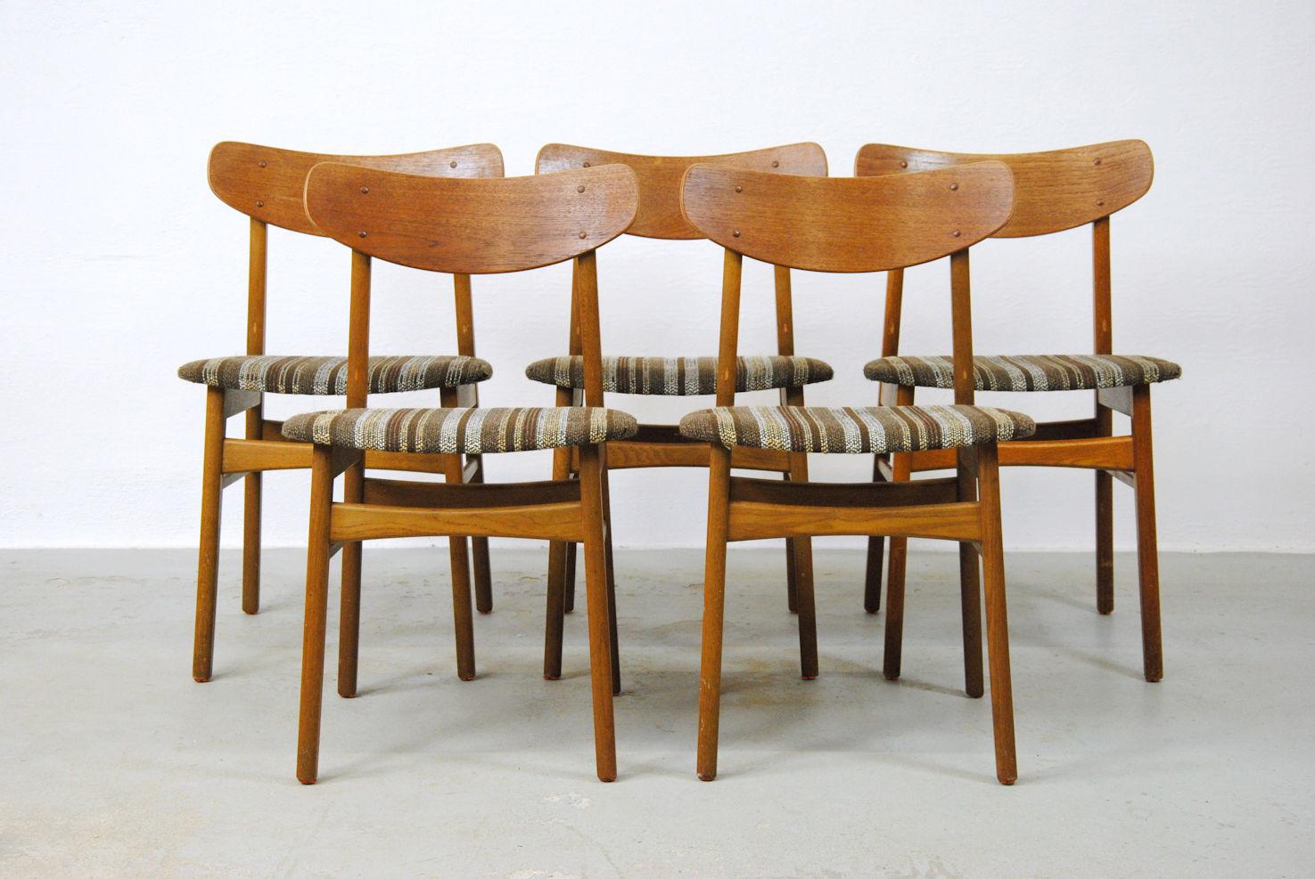 1960s Set of 5 Danish Vintage Dining Chairs in Teak Bon état - En vente à Knebel, DK