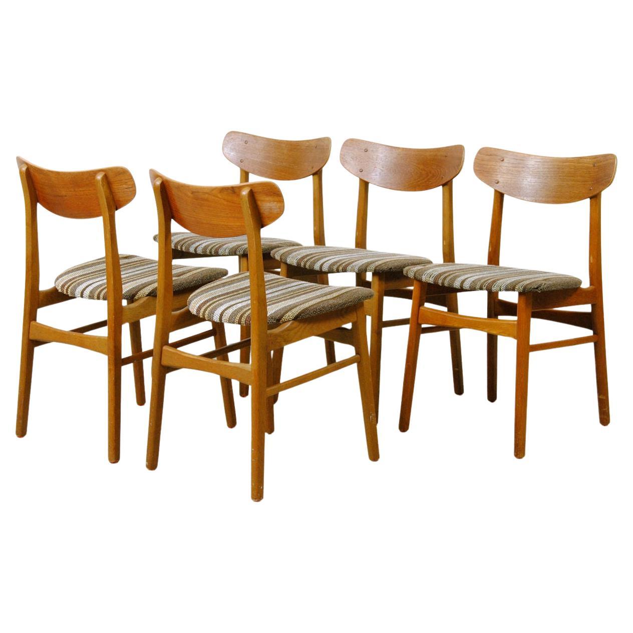 1960s Set of 5 Danish Vintage Dining Chairs in Teak