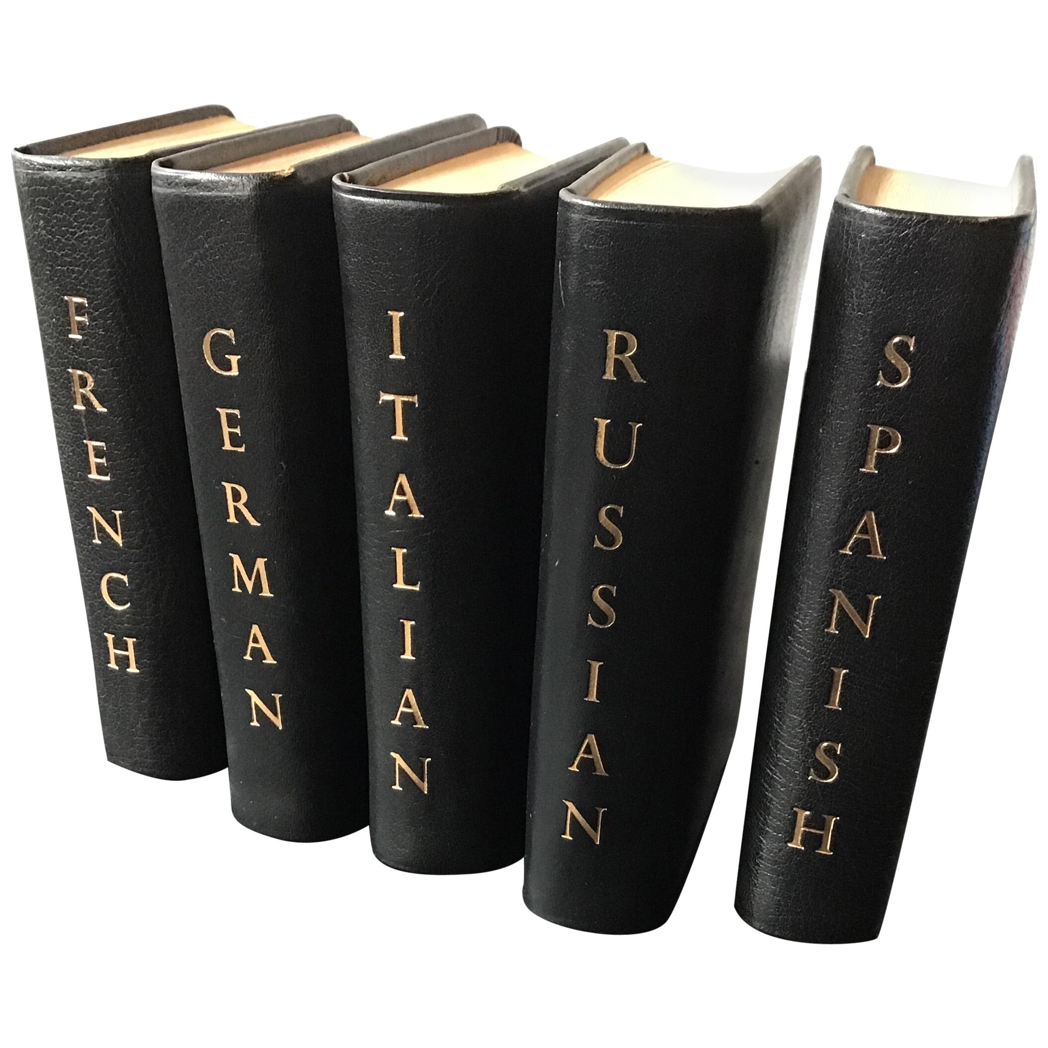 1960s Set of 5 Leather Foreign Language Dictionaries