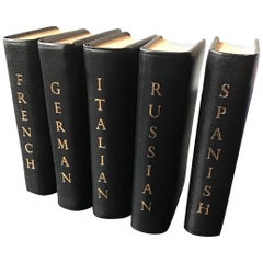 Vintage 1960s Set of 5 Leather Foreign Language Dictionaries