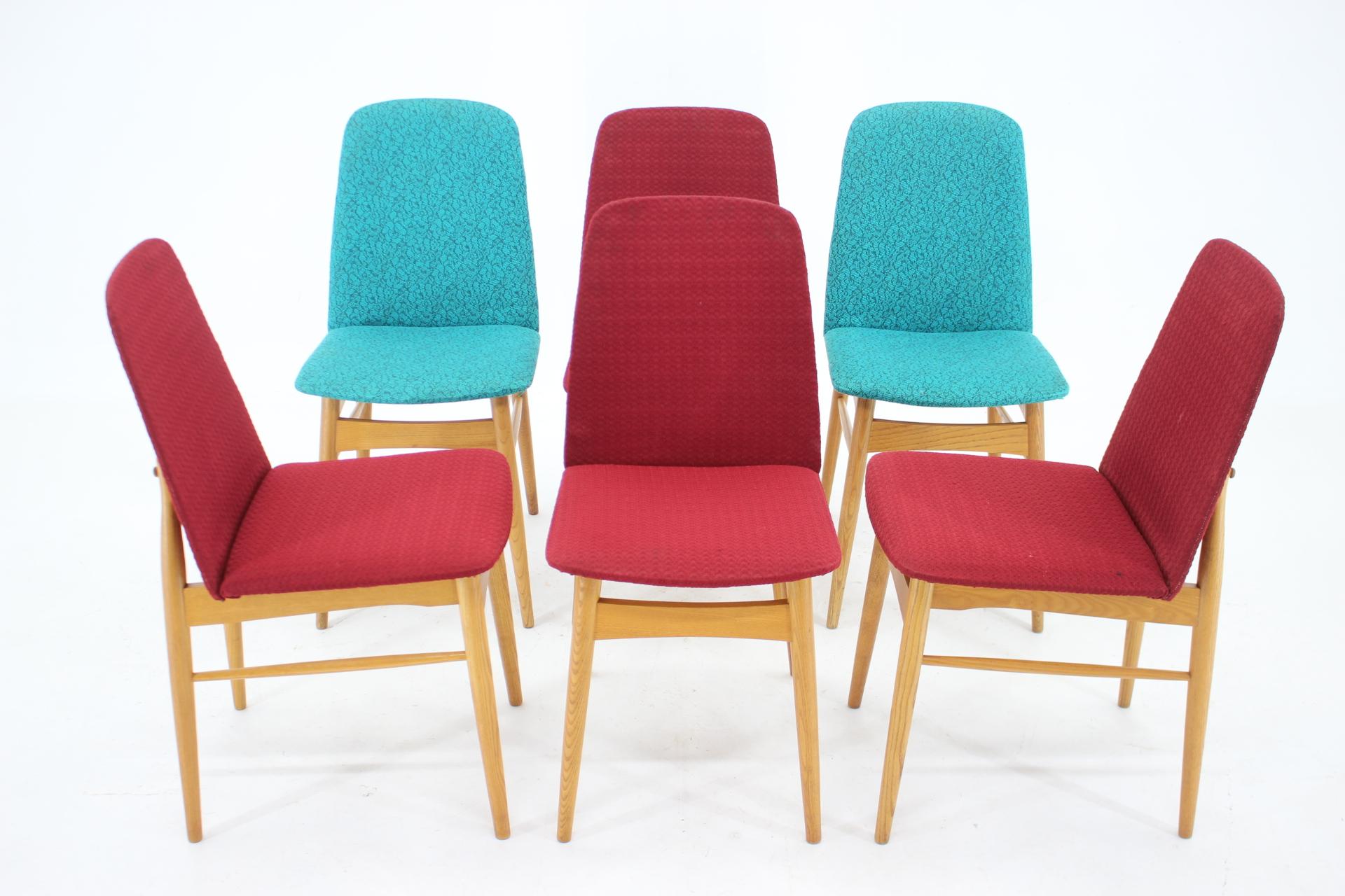 1960s Set of 6 Ash Dining Chairs, Czechoslovakia For Sale 8