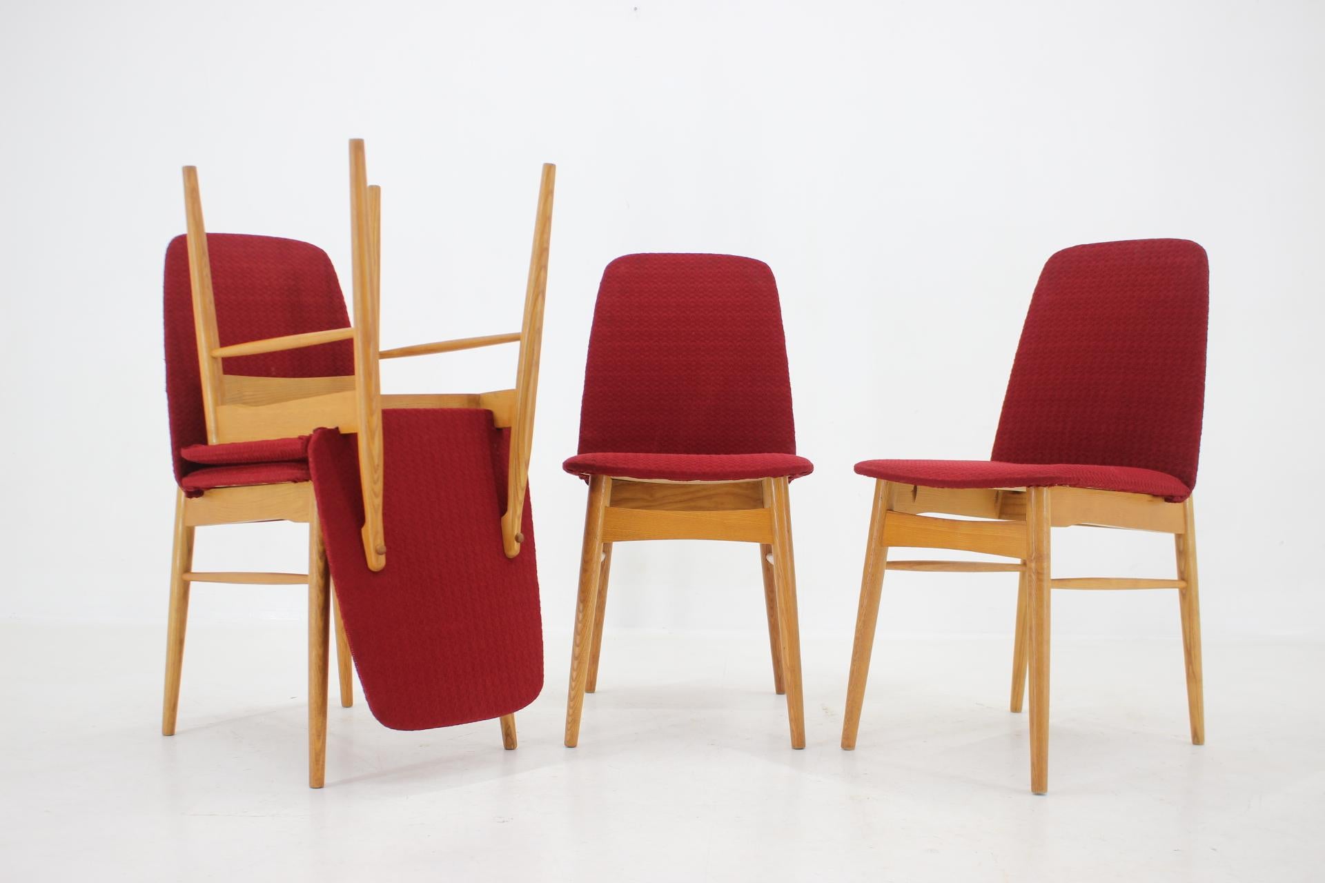 Mid-Century Modern 1960s Set of 6 Ash Dining Chairs, Czechoslovakia For Sale