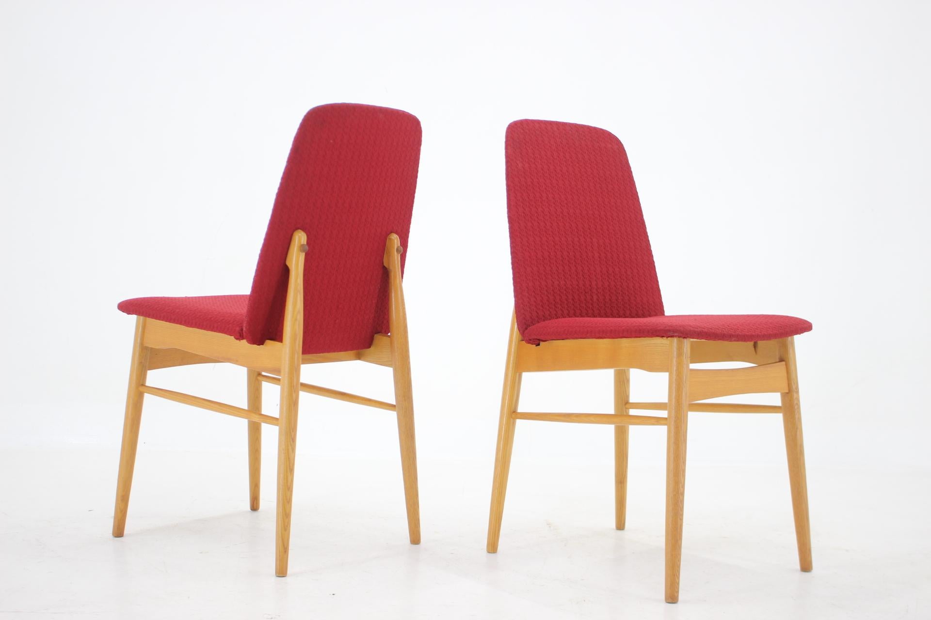 Mid-20th Century 1960s Set of 6 Ash Dining Chairs, Czechoslovakia For Sale