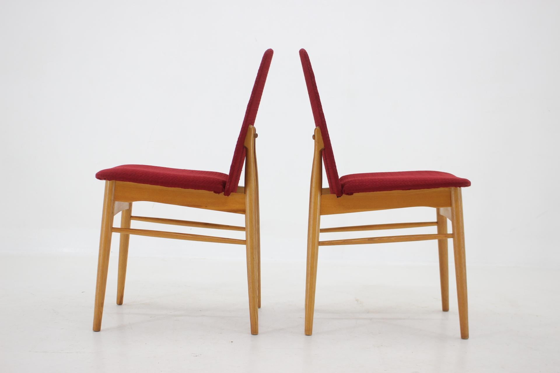 Fabric 1960s Set of 6 Ash Dining Chairs, Czechoslovakia For Sale