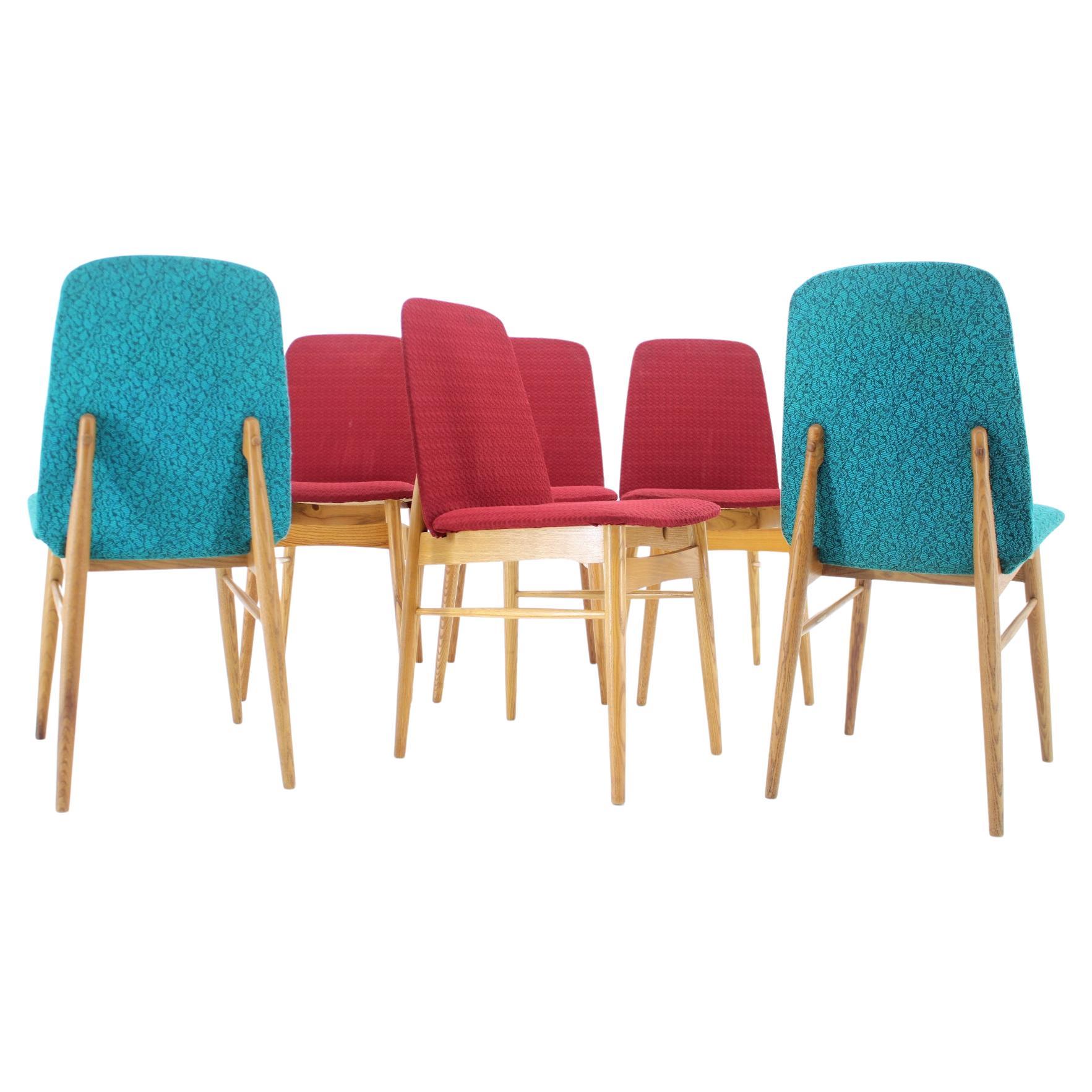 1960s Set of 6 Ash Dining Chairs, Czechoslovakia For Sale