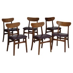 1960s, set of 6 Danish dinning chairs, solid oak wood, reupholstered.