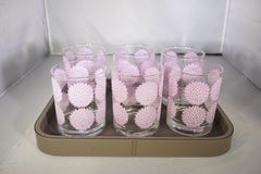 1960s Set of 6 Lilac & White Floral Design Signed Glasses by Georges Briard