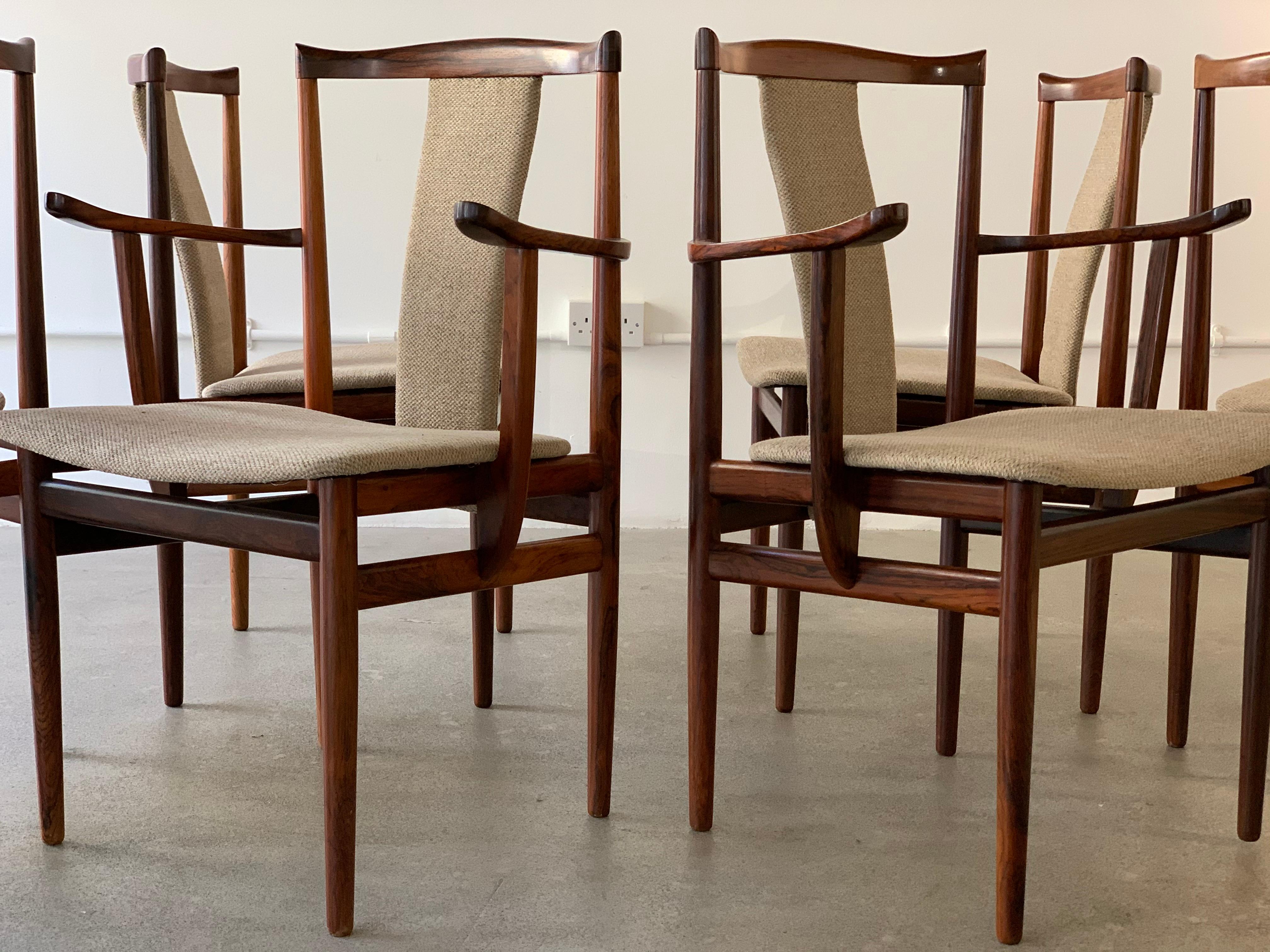 1960s Set of 6 Midcentury Rosewood Henning Sorensen Dining Chairs for Dan-Ex 3