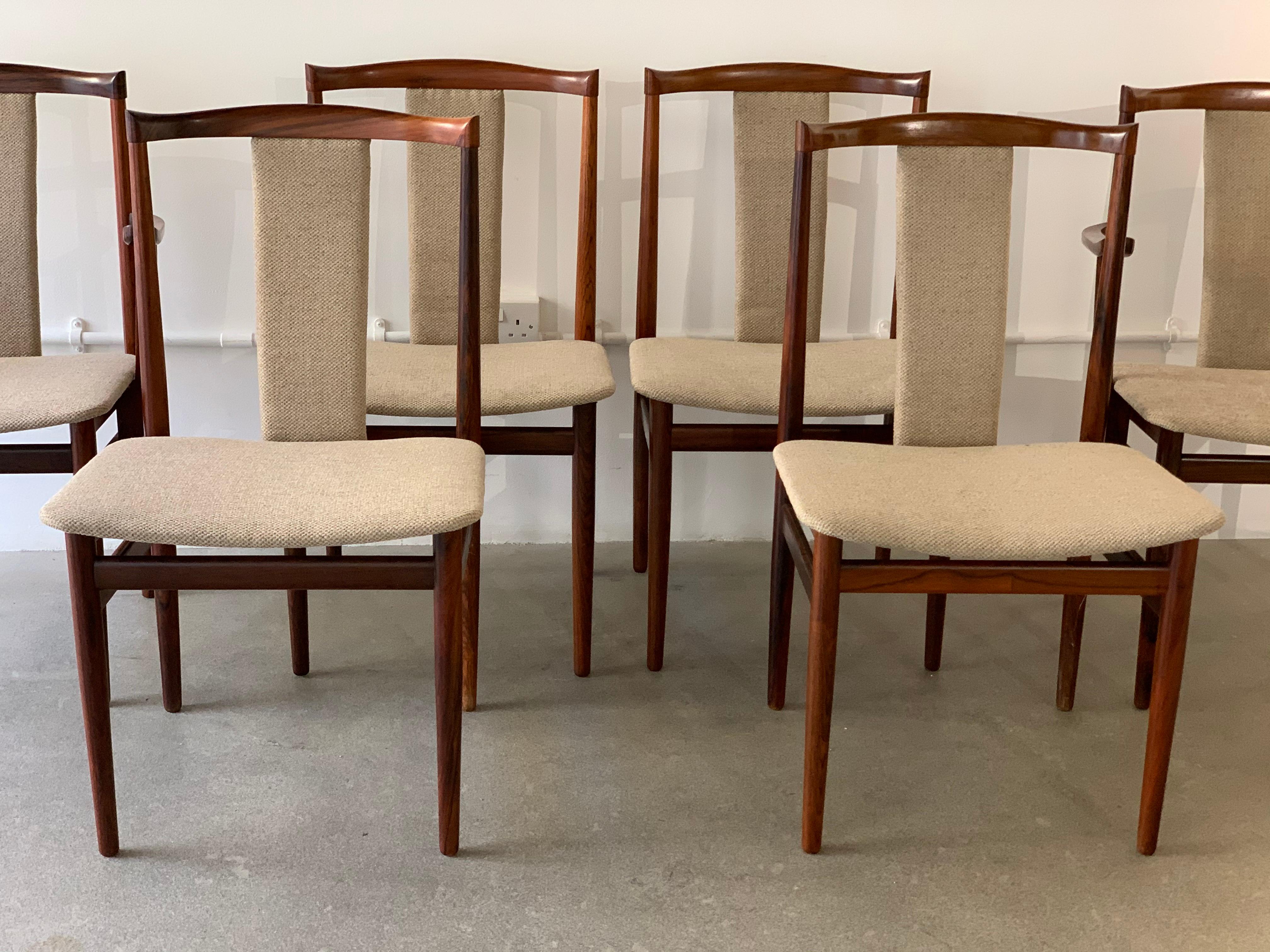 Mid-Century Modern 1960s Set of 6 Midcentury Rosewood Henning Sorensen Dining Chairs for Dan-Ex