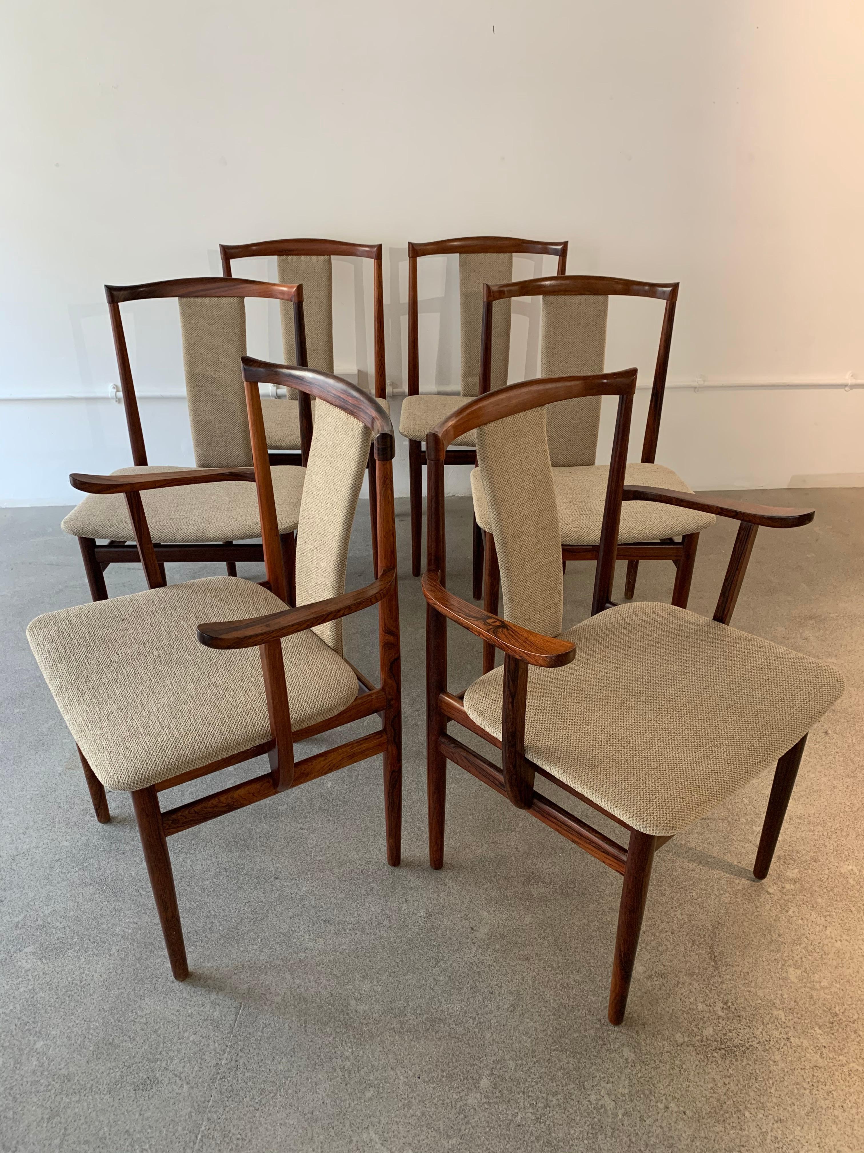 Danish 1960s Set of 6 Midcentury Rosewood Henning Sorensen Dining Chairs for Dan-Ex