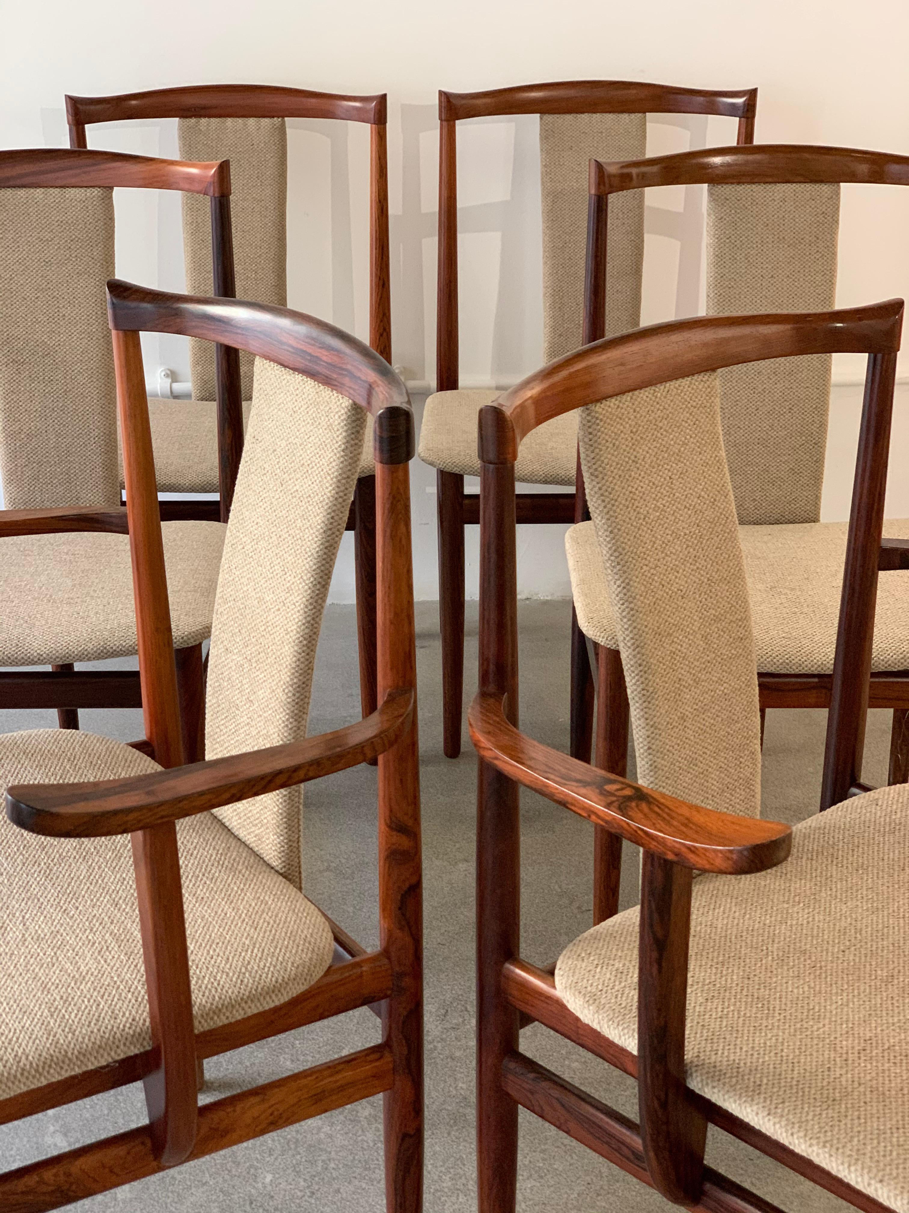 1960s Set of 6 Midcentury Rosewood Henning Sorensen Dining Chairs for Dan-Ex In Good Condition In London, GB