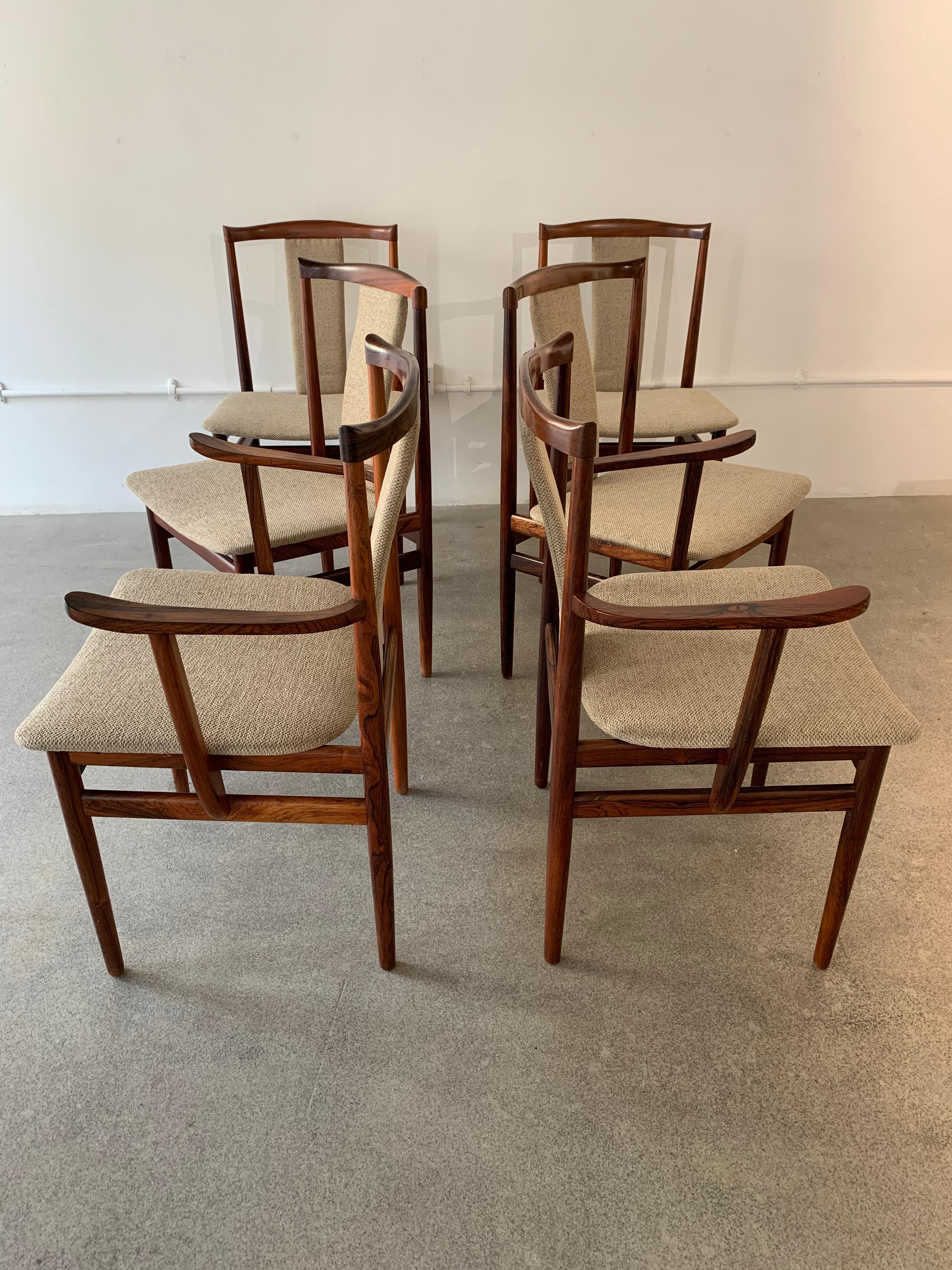 20th Century 1960s Set of 6 Midcentury Rosewood Henning Sorensen Dining Chairs for Dan-Ex