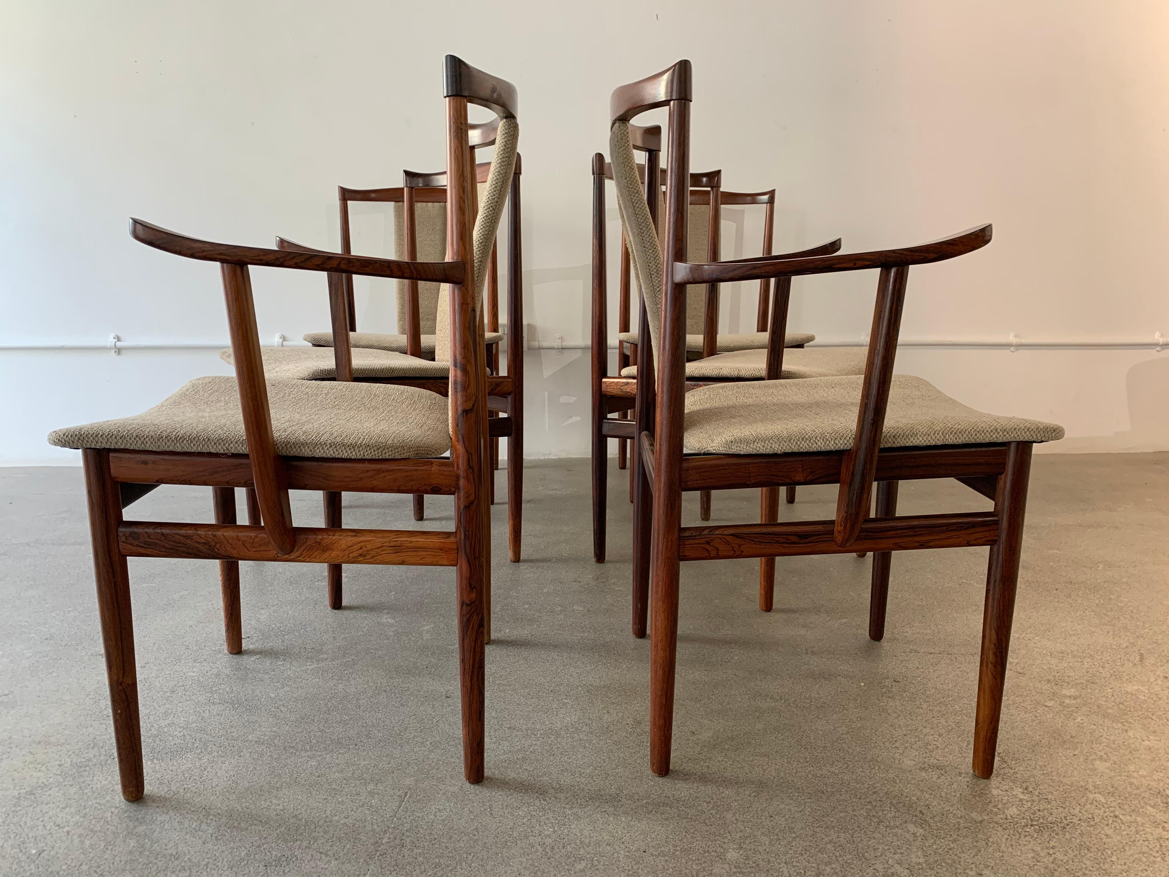Fabric 1960s Set of 6 Midcentury Rosewood Henning Sorensen Dining Chairs for Dan-Ex