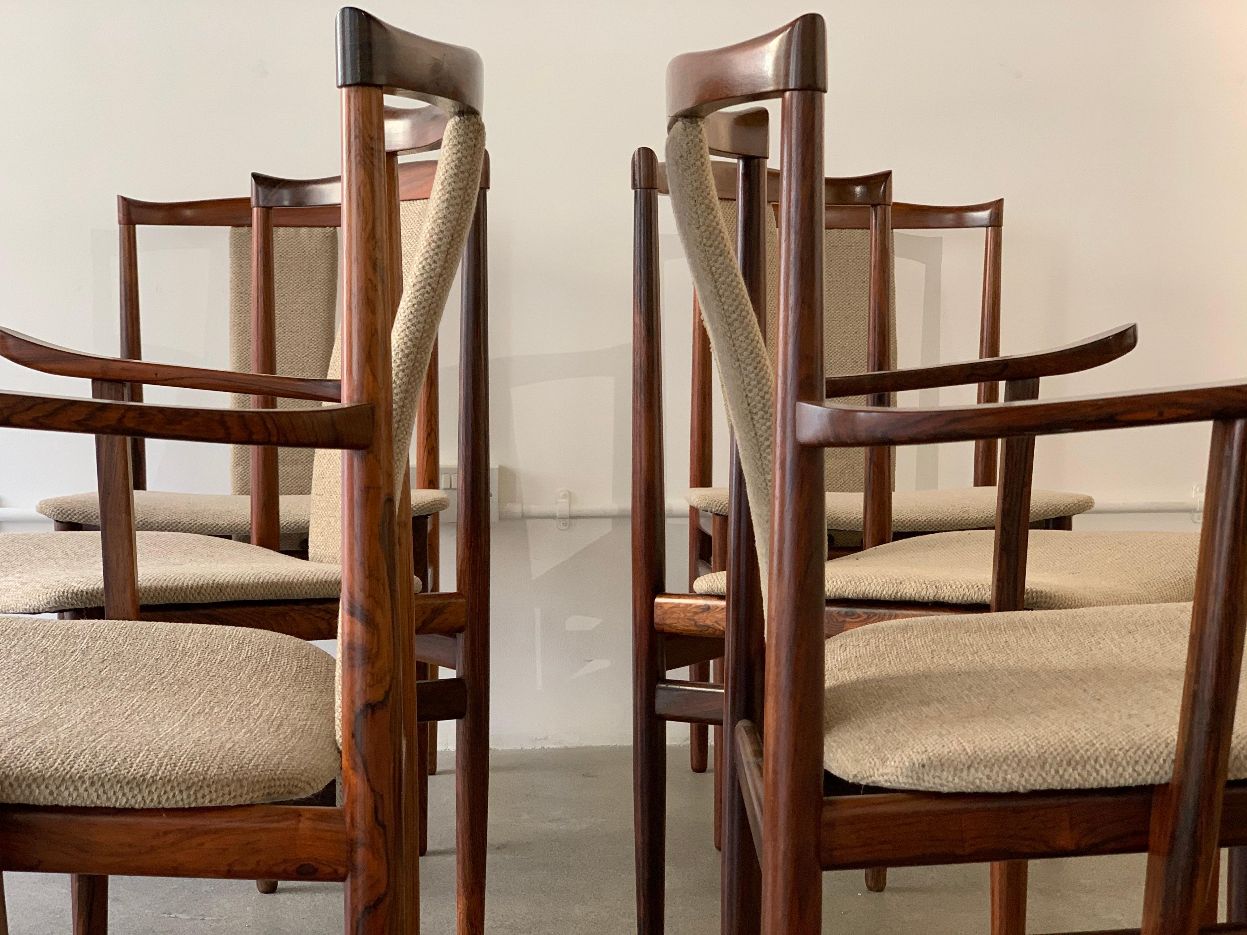 1960s Set of 6 Midcentury Rosewood Henning Sorensen Dining Chairs for Dan-Ex 1