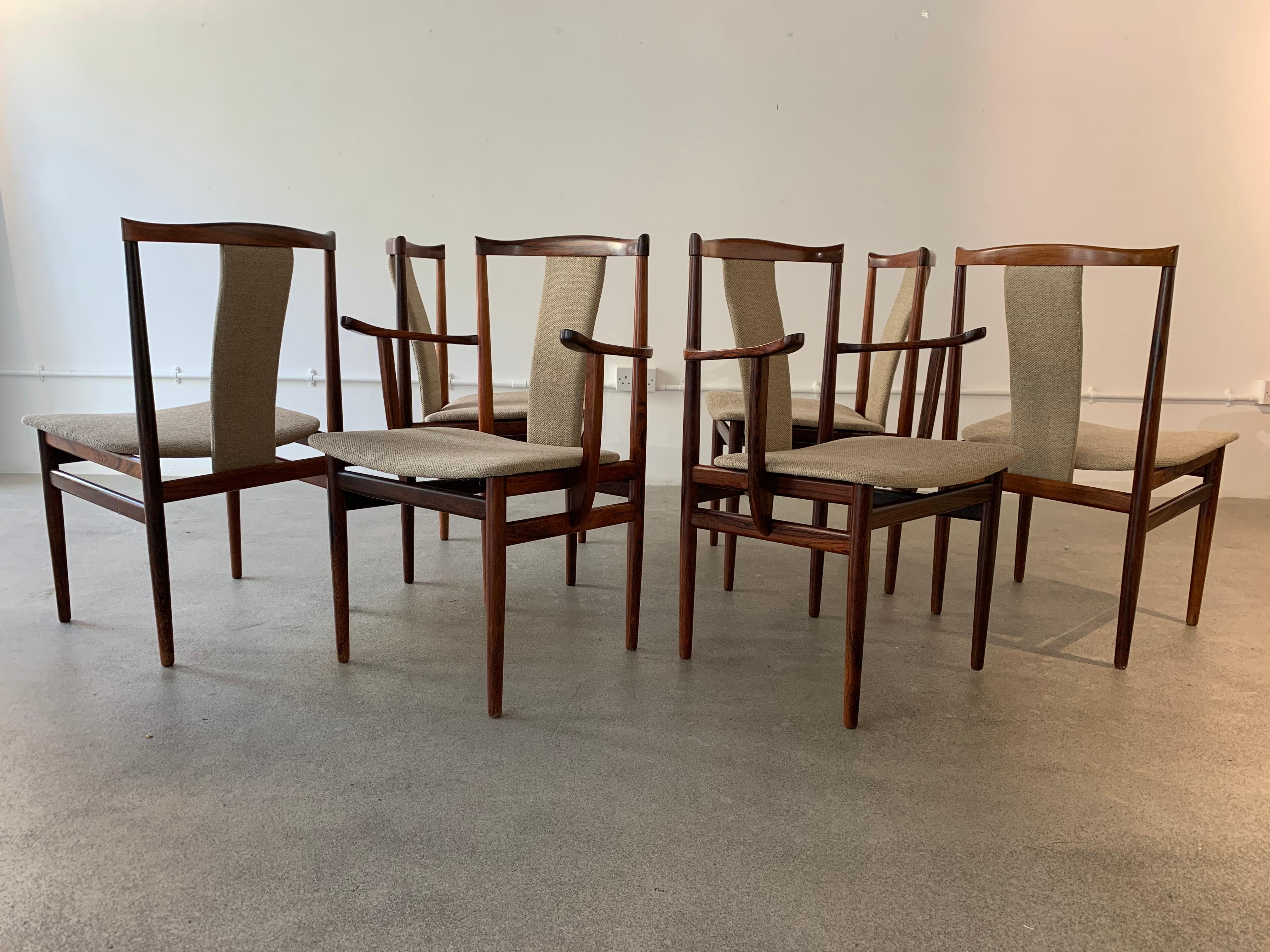 1960s Set of 6 Midcentury Rosewood Henning Sorensen Dining Chairs for Dan-Ex 2