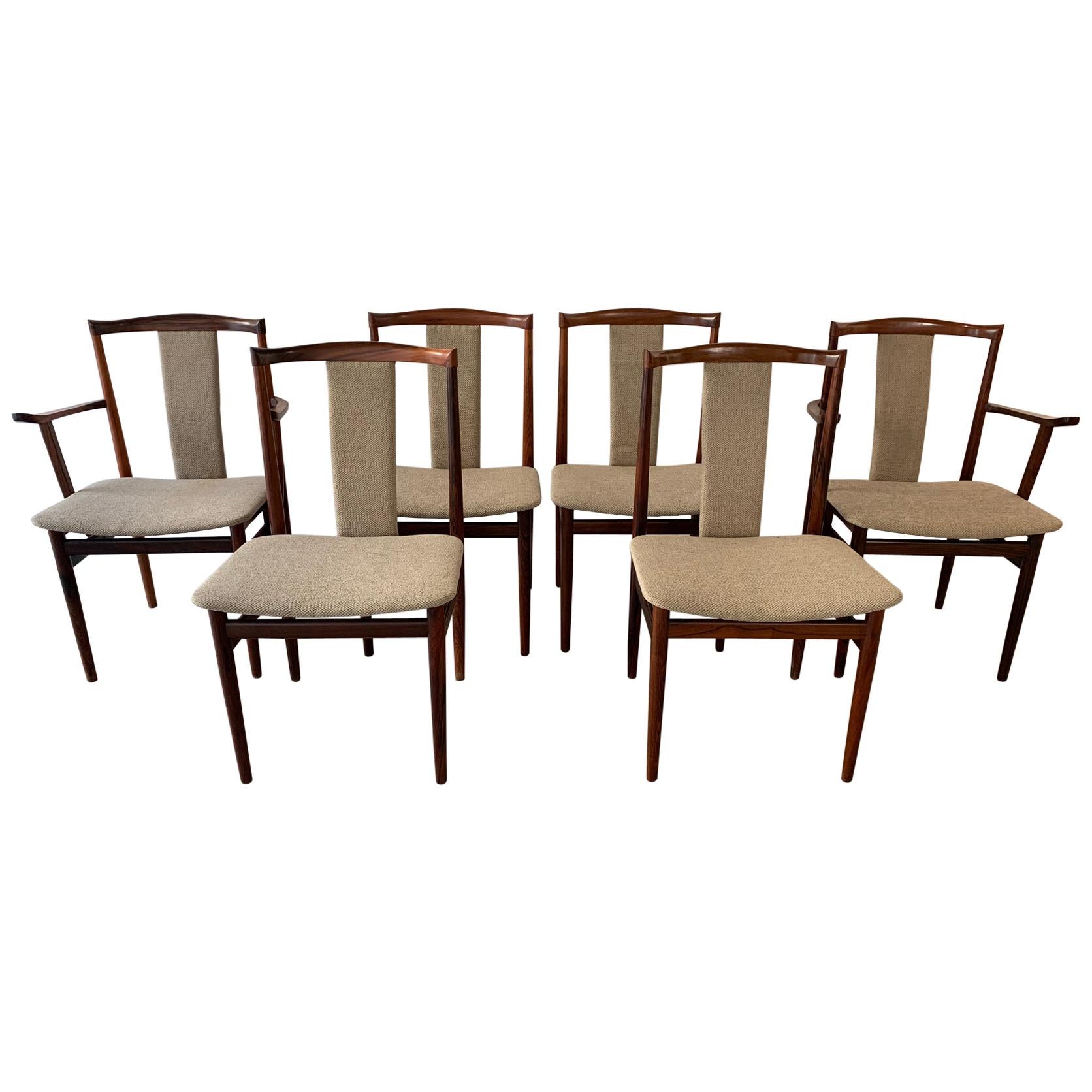 1960s Set of 6 Midcentury Rosewood Henning Sorensen Dining Chairs for Dan-Ex