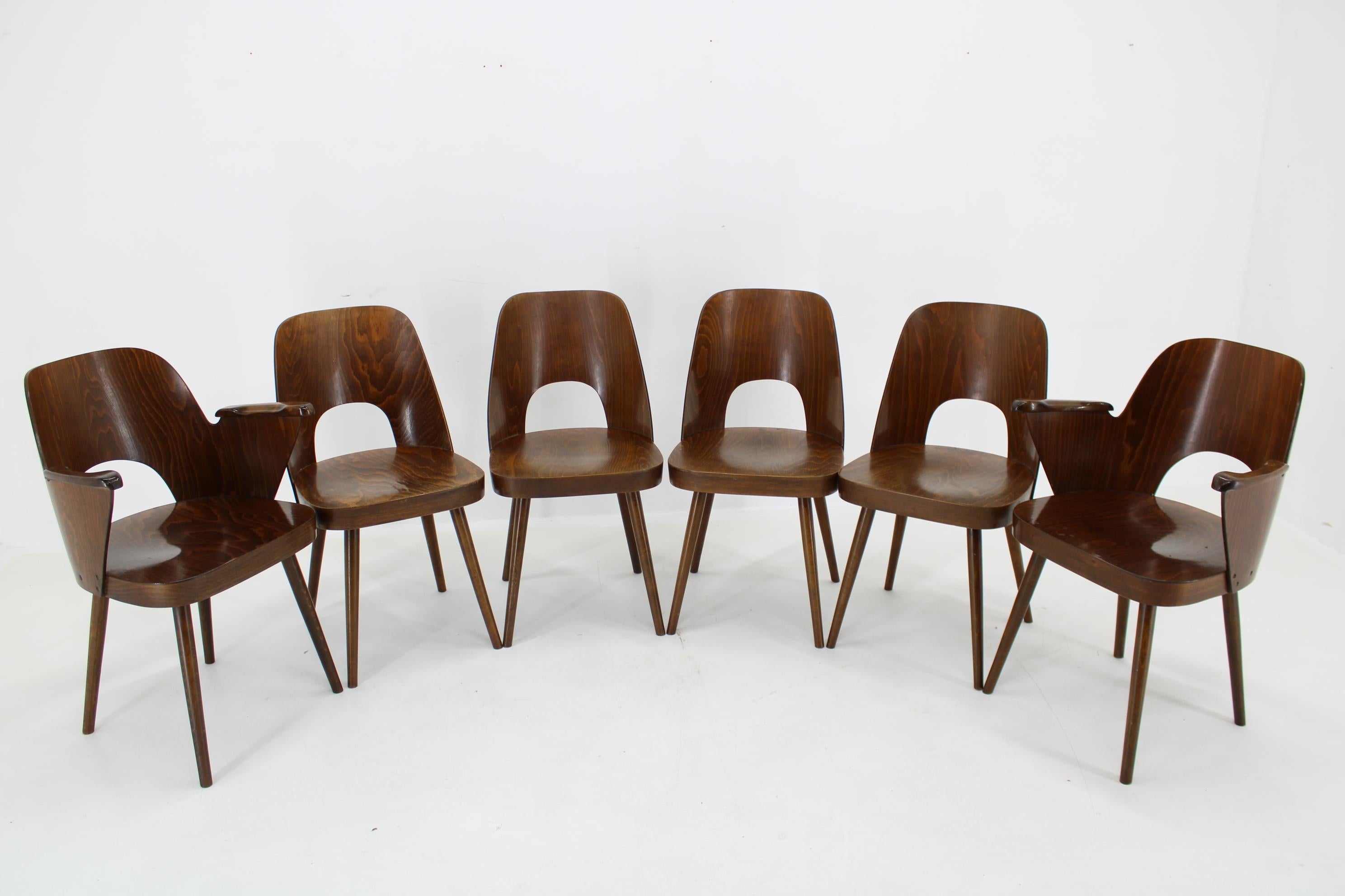 Mid-Century Modern 1960s Set of 6 Oswald Haerdtl Dining Chairs by TON Czechoslovakia For Sale