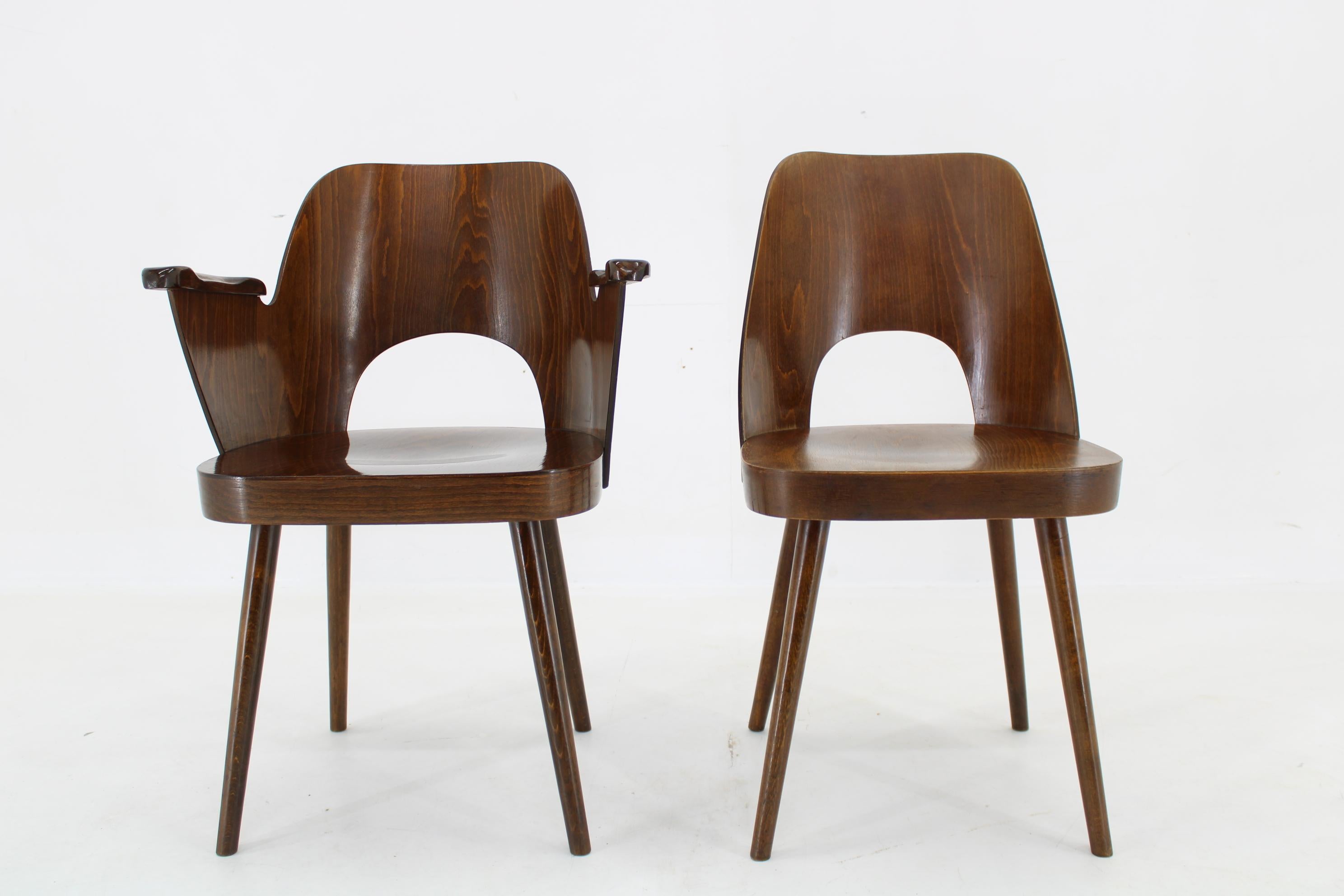 Stained 1960s Set of 6 Oswald Haerdtl Dining Chairs by TON Czechoslovakia For Sale