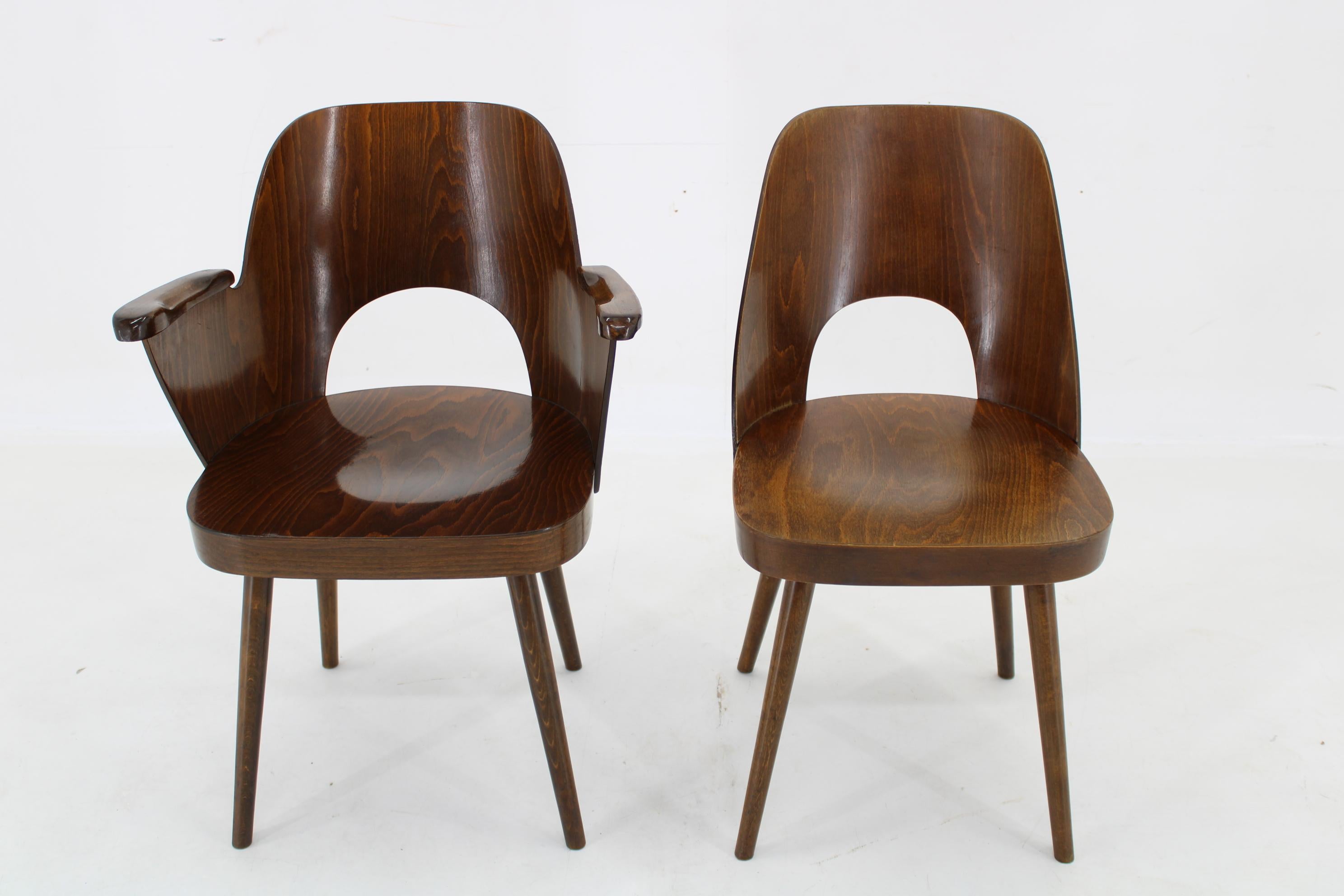 1960s Set of 6 Oswald Haerdtl Dining Chairs by TON Czechoslovakia In Good Condition For Sale In Praha, CZ