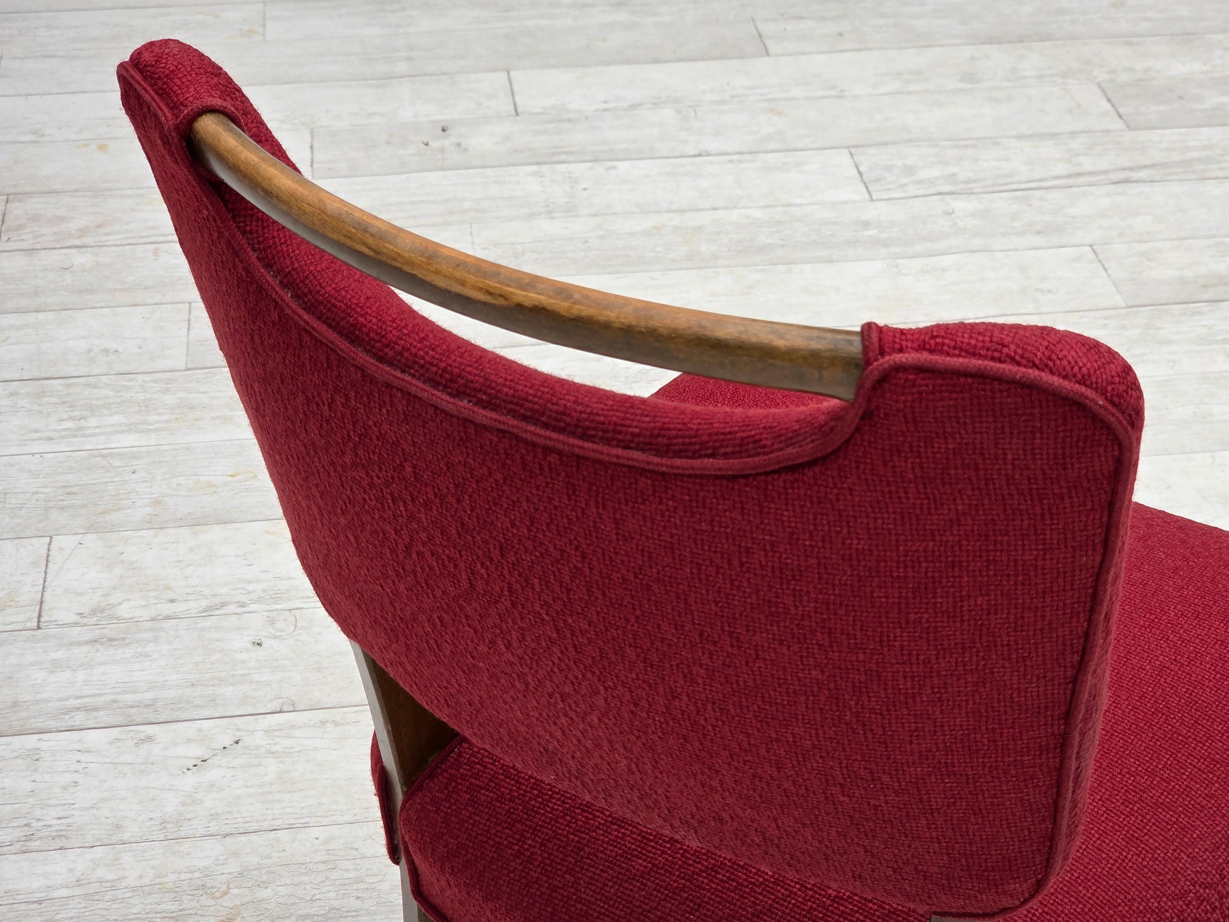 1960s, set of 6 pcs Danish dining chairs by Slagelse Møbelværk, furniture wool. For Sale 6
