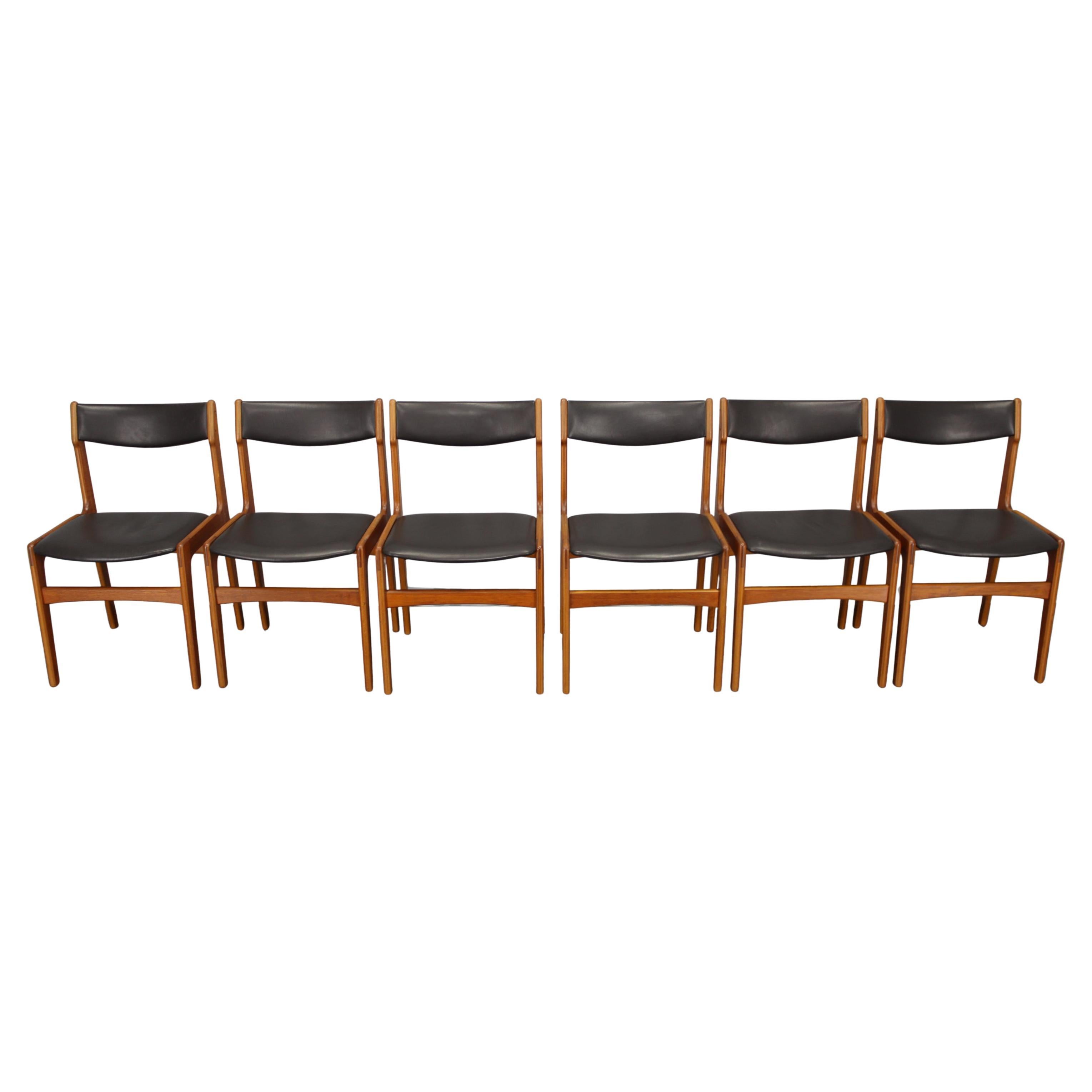 1960s Set Of 6 Teak Dining Chairs in Leatherette , Denmark