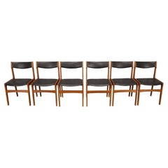 1960s Set Of 6 Teak Dining Chairs in Leatherette , Denmark