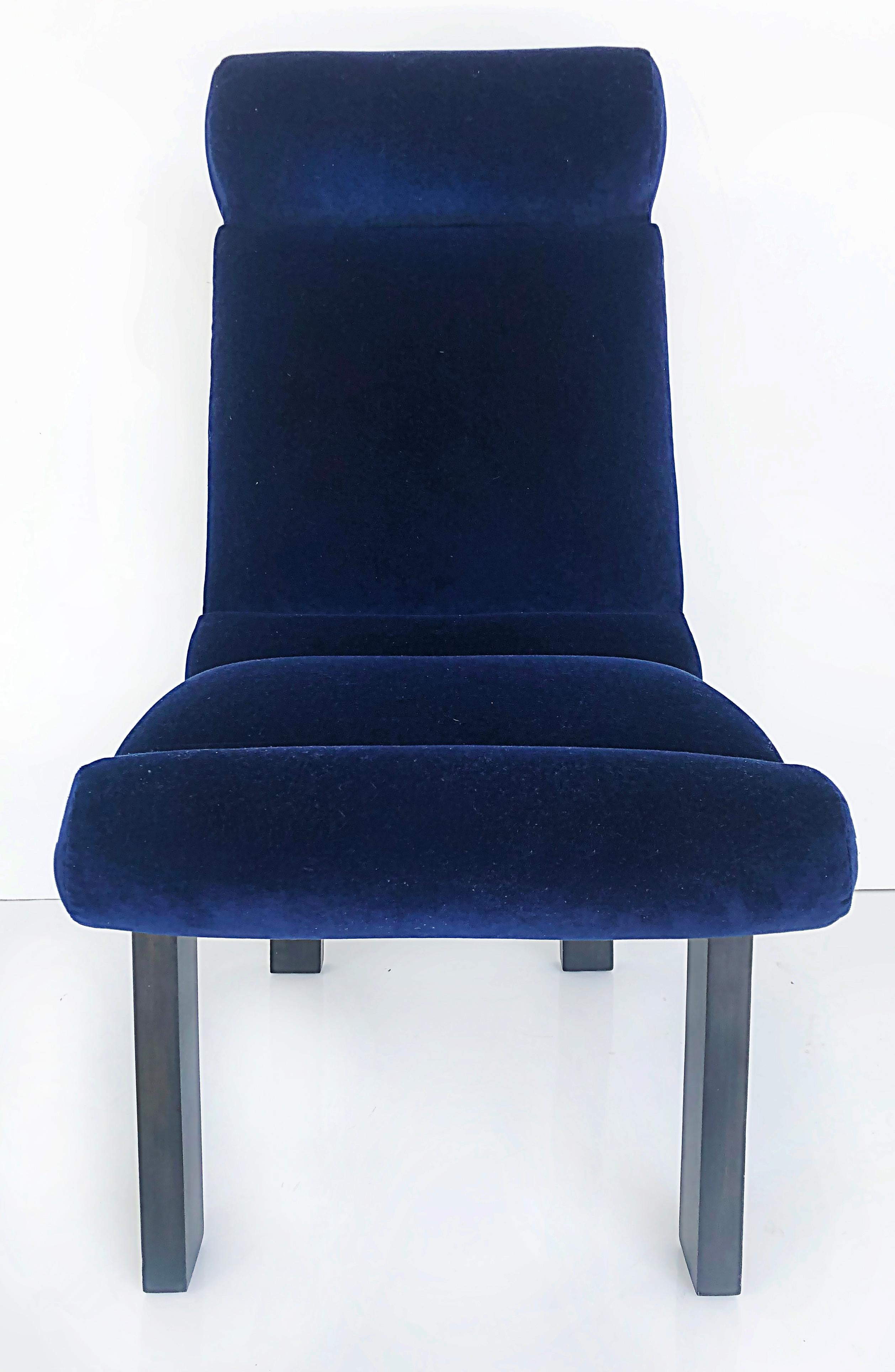 Mid-Century Modern 1960s Set of 6 United Furniture Mohair Velvet Dining Chairs, Restored