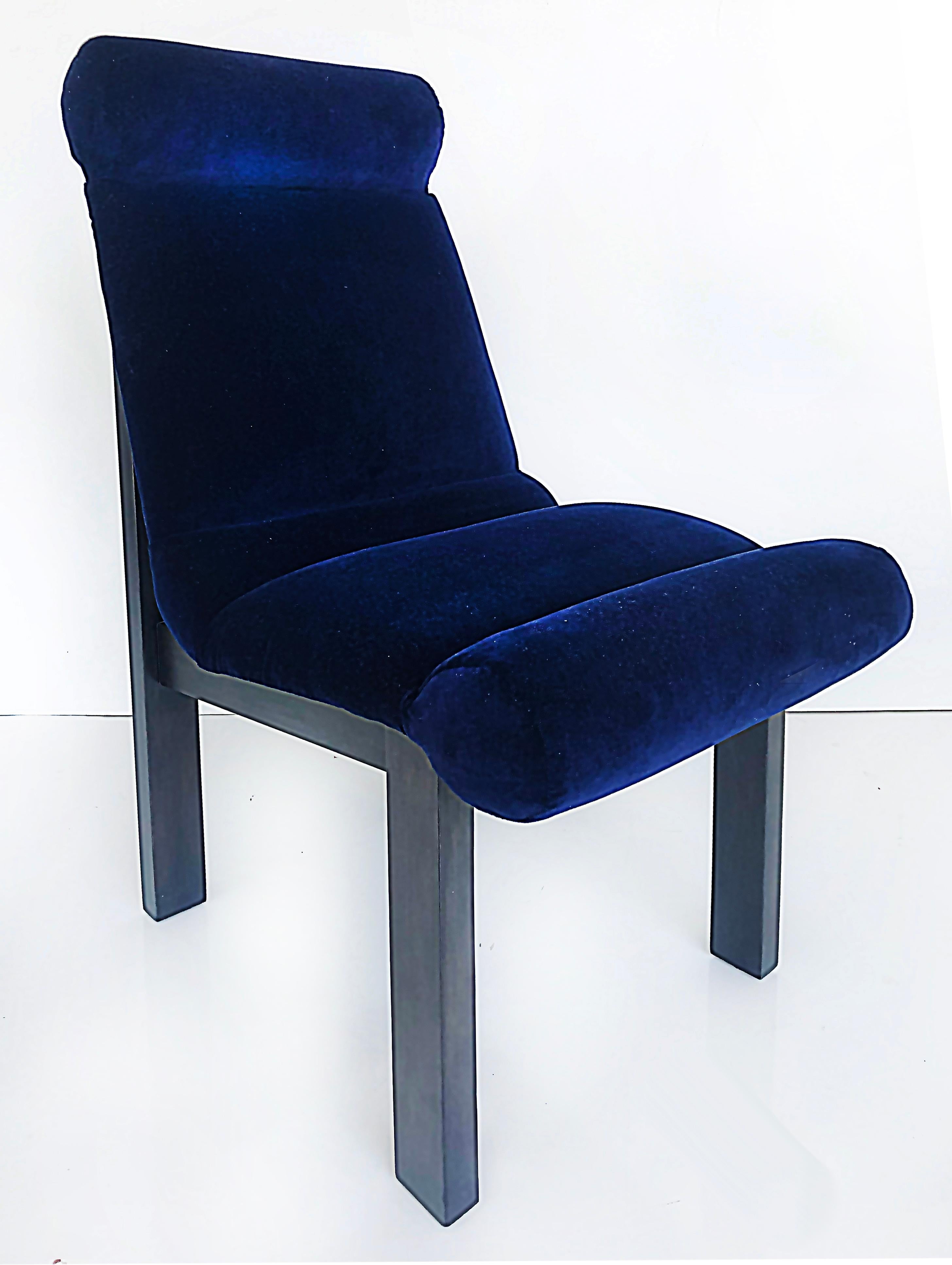 American 1960s Set of 6 United Furniture Mohair Velvet Dining Chairs, Restored