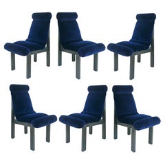 Vintage 1960s Set of 6 United Furniture Mohair Velvet Dining Chairs, Restored