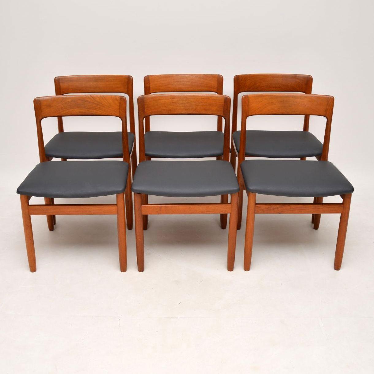 A stylish and extremely well made set of vintage teak dining chairs by Younger, these date from the 1960s; they look very similar to Danish dining chairs by Niels Moller. The condition is excellent for their age, the solid teak frames are all clean,